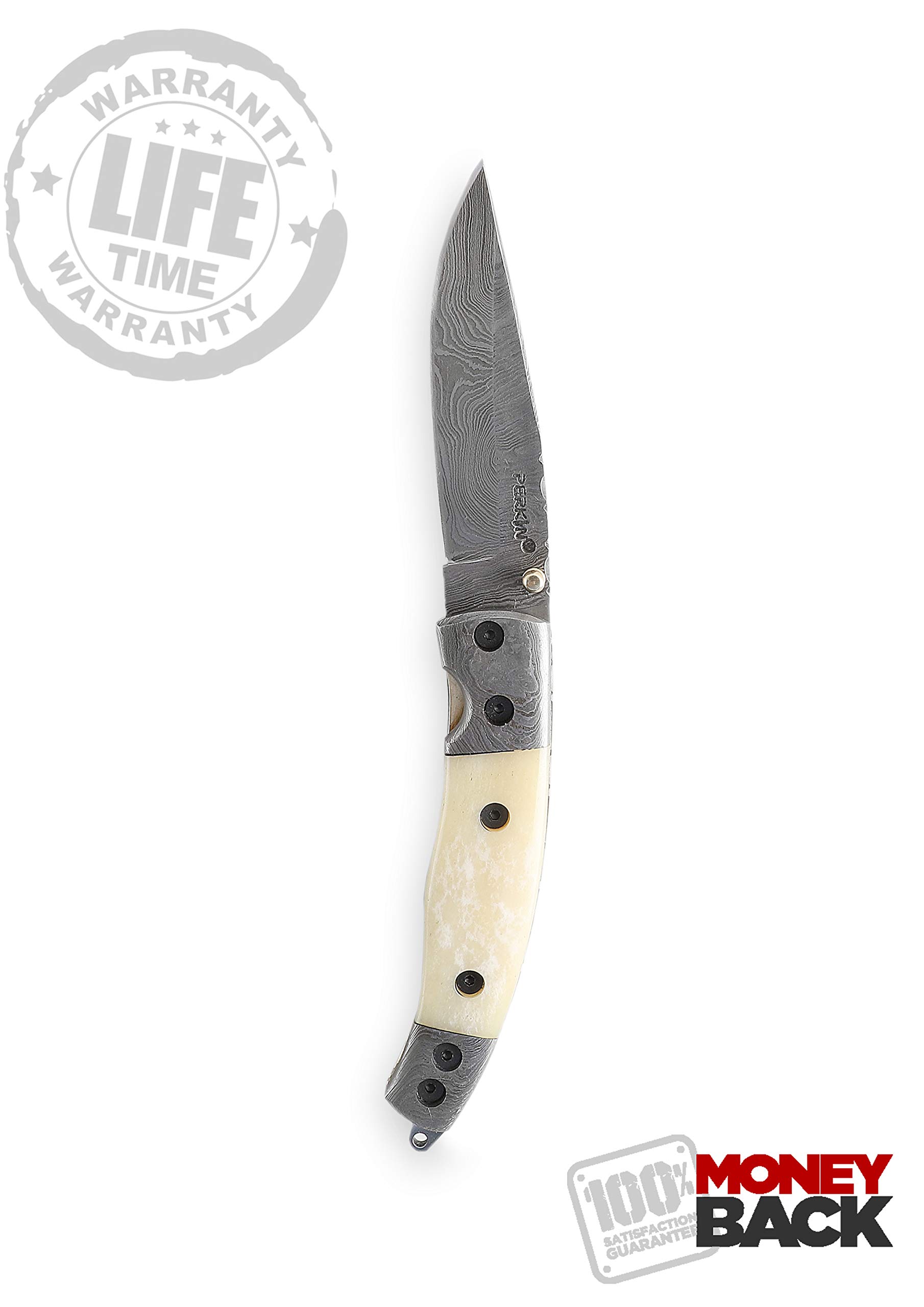 Perkin Knives - Handmade Damascus Steel Folding Pocket Knife - Artistic EDC Tool for Camping, Hiking & Outdoor Adventures
