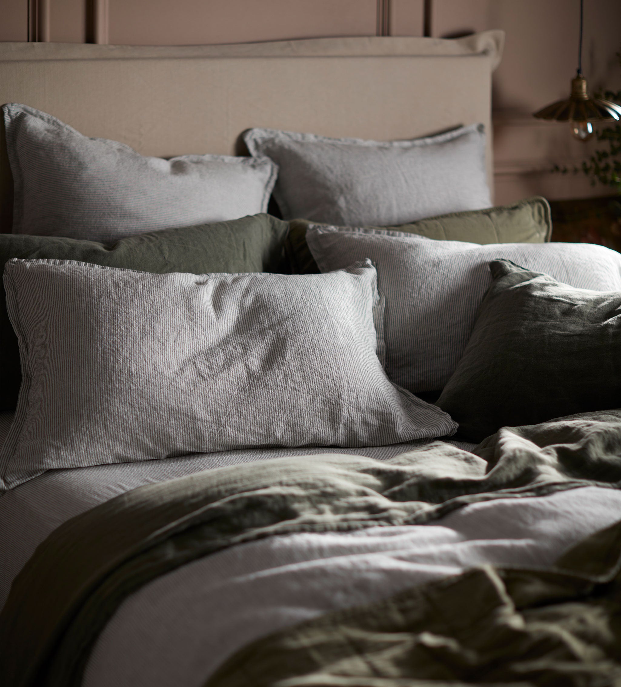 Olive Green Finn 100% Cotton Quilted Cushion Cover - Soft Decorative Pillow Case for Sofa, Bed, Chair - Home Decor & Living Room Accessories