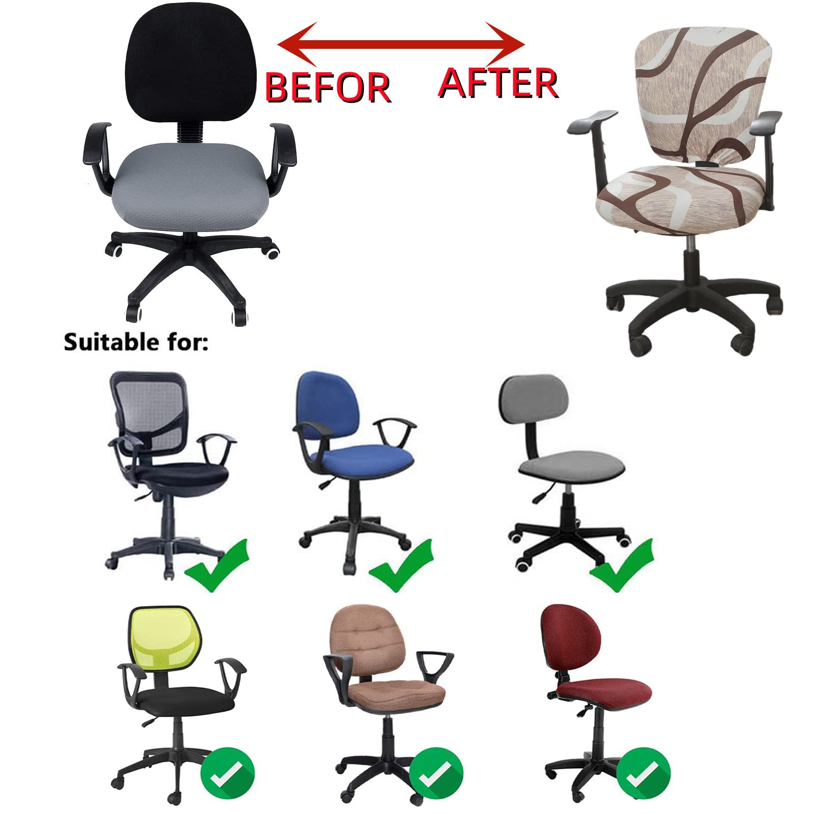 2-Piece Stretch Spandex Office Chair Cover - Universal Fit for Computer & Swivel Chairs - Protects from Dust & Stains - Perfect for Home Office, Gaming Setup & Workspace Decor