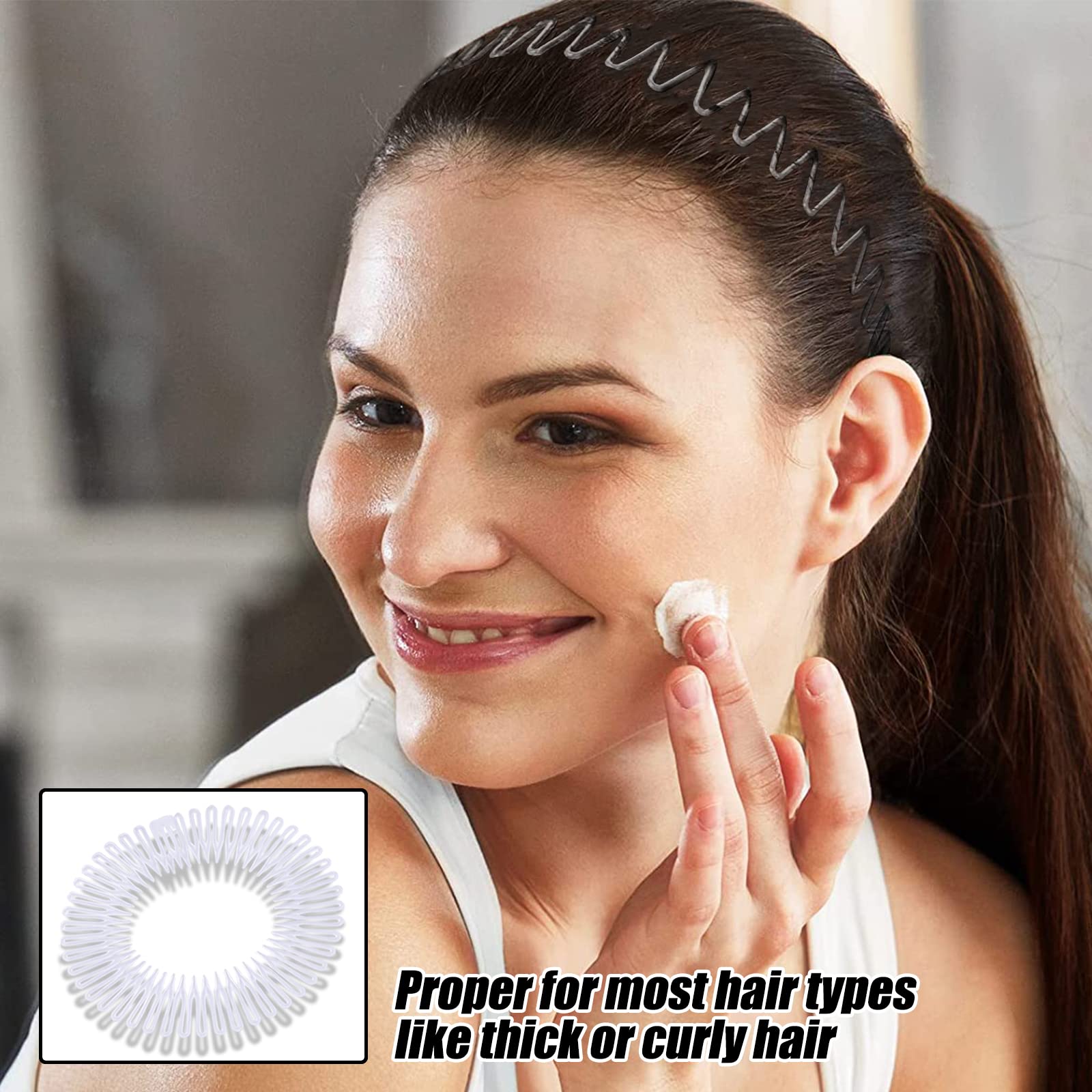 AEGYPIUS 6 Pack Plastic Flexi Comb Headbands for Women - Stretchable Full Circle Hairbands with Teeth (Transparent, White, One Size) - Perfect for Workouts, Yoga, Sports & Everyday Hairstyling