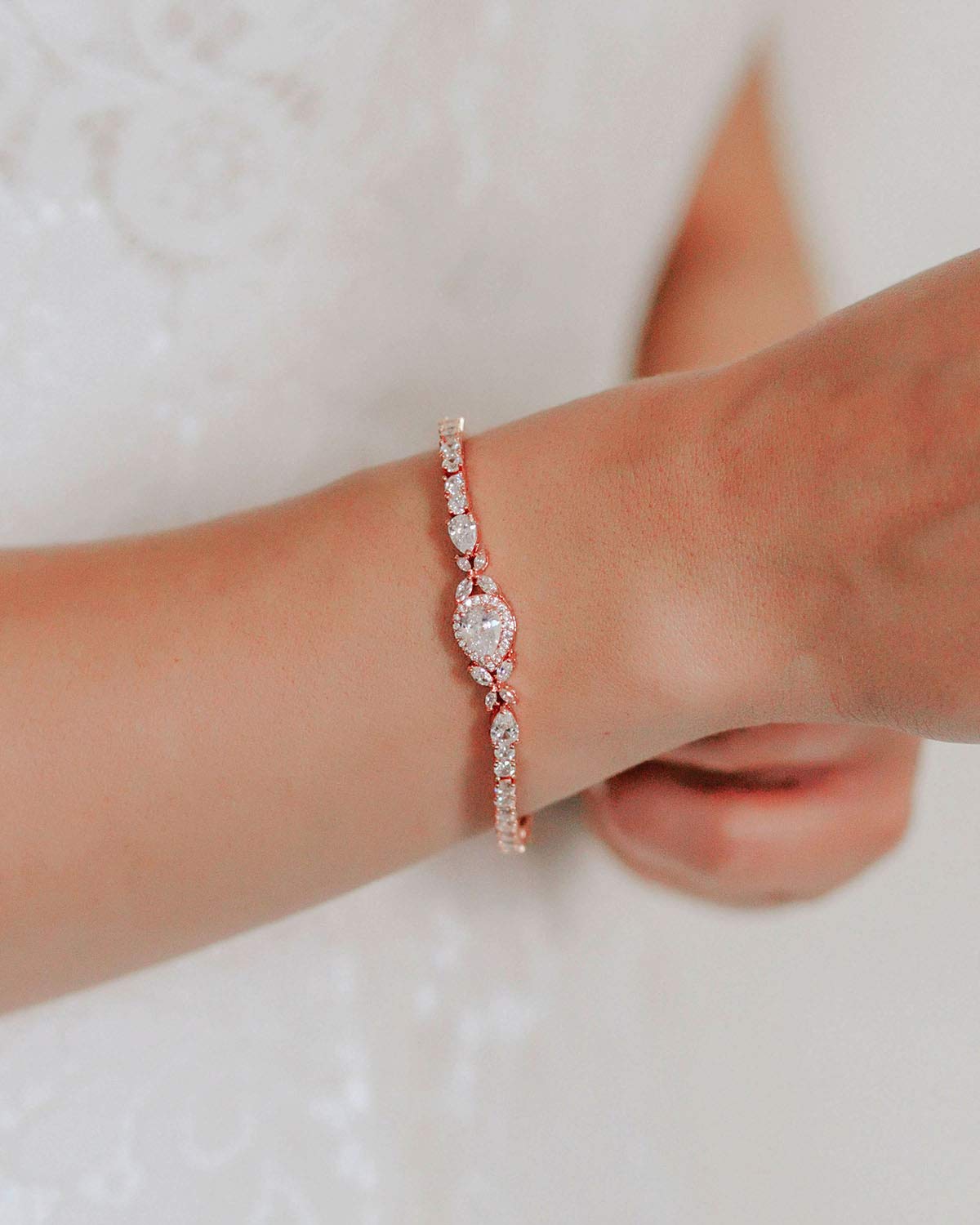 SWEETV 5A Cubic Zirconia Teardrop Tennis Bracelet - Elegant Crystal Rhinestone Wedding Jewelry for Bride, Bridesmaid & Women | Perfect for Bridal Shower, Engagement Party & Formal Occasions
