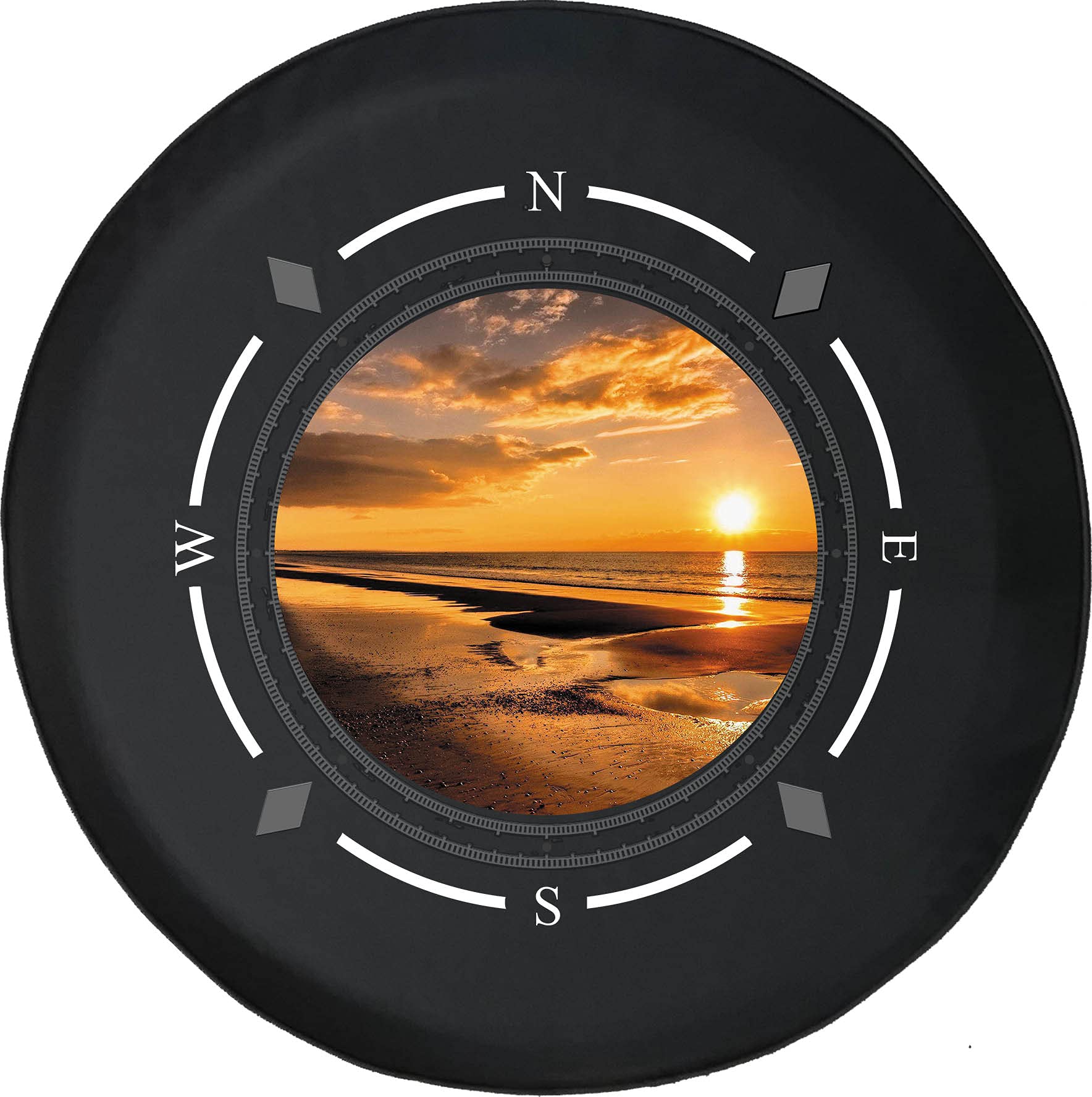 American Unlimited Spare Tire Cover with Compass Design - Beach Sunset Wheel Protector for SUV, Trailer, RV & Most Vehicles | Durable Waterproof Accessory for Road Trips & Outdoor Adventures
