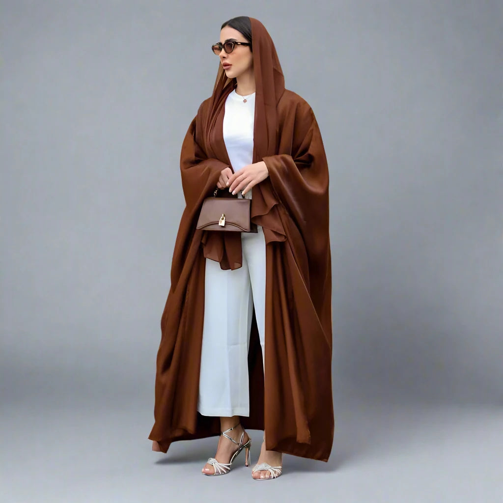 Elegant Hijab Batwing Sleeve Farasha Cardigan Open Abaya Dress for Muslim Women - Modest Islamic Fashion for Prayer, Eid, and Special Occasions