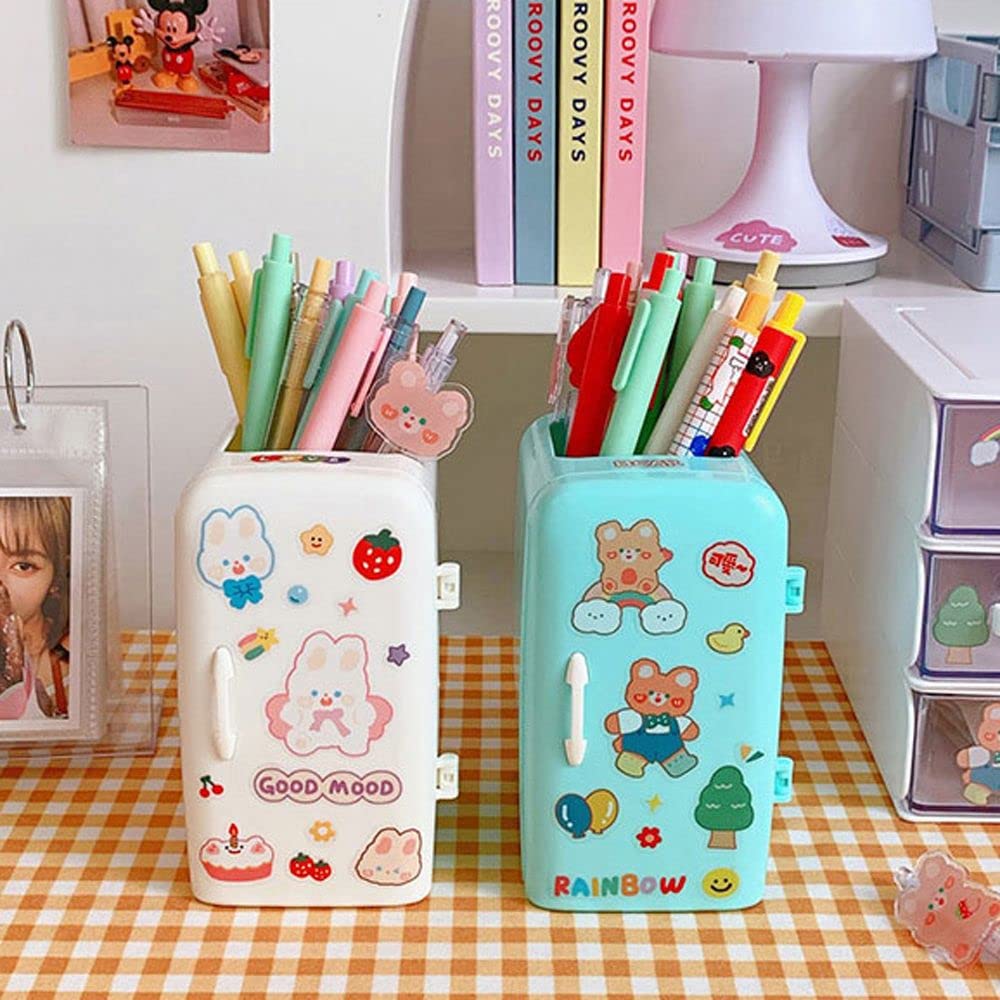 Adorable Cartoon Refrigerator Pen Holder & Desk Organizer - Kawaii Pencil Case for School, Office & Home Use | Perfect for Students, Teachers & Stationery Lovers (Pink)