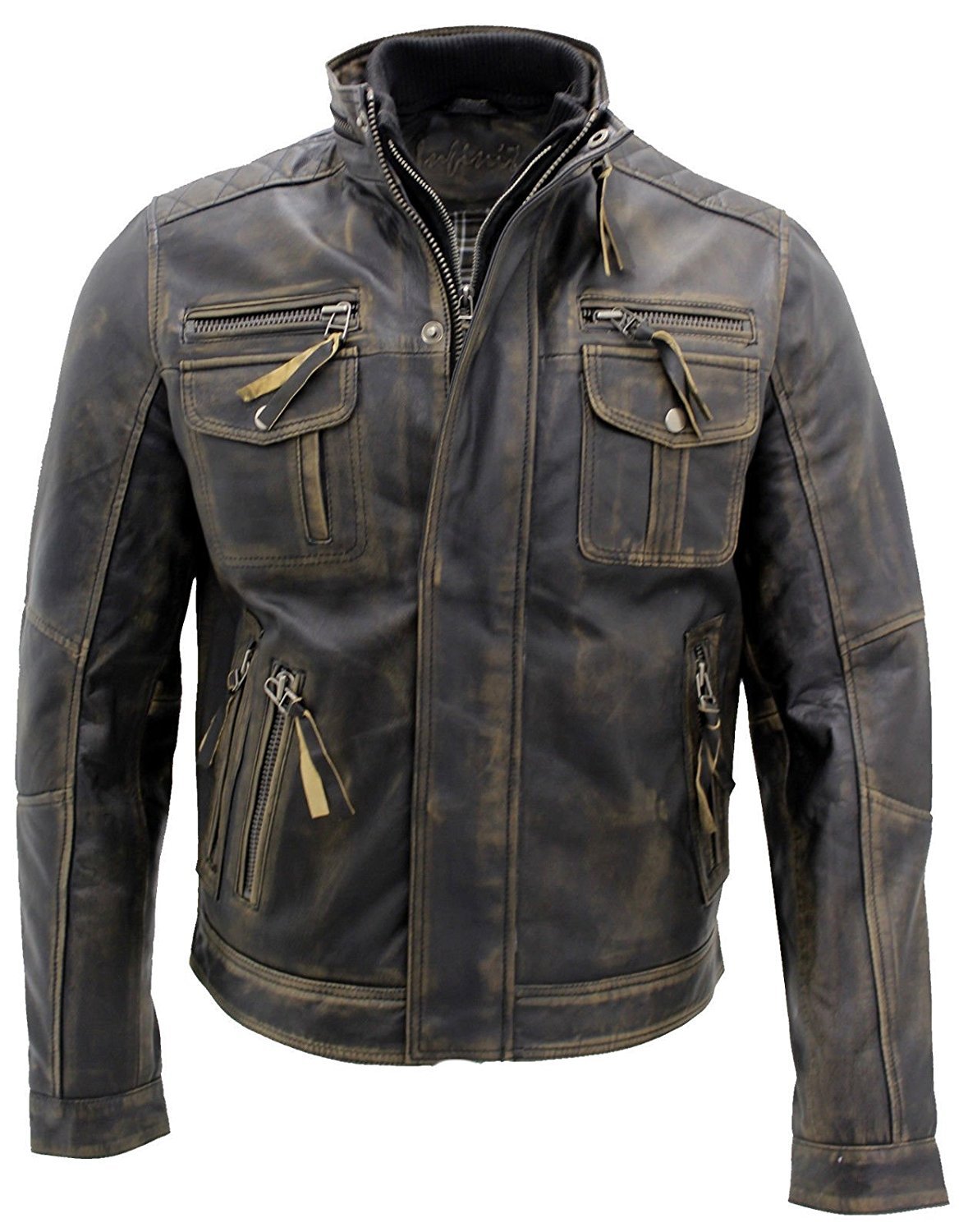 **Men's Black Leather Jacket - Genuine Lambskin Cafe Racer Motorcycle Jacket with Distressed Look | Perfect for Bikers, Riders & Fashion Enthusiasts**