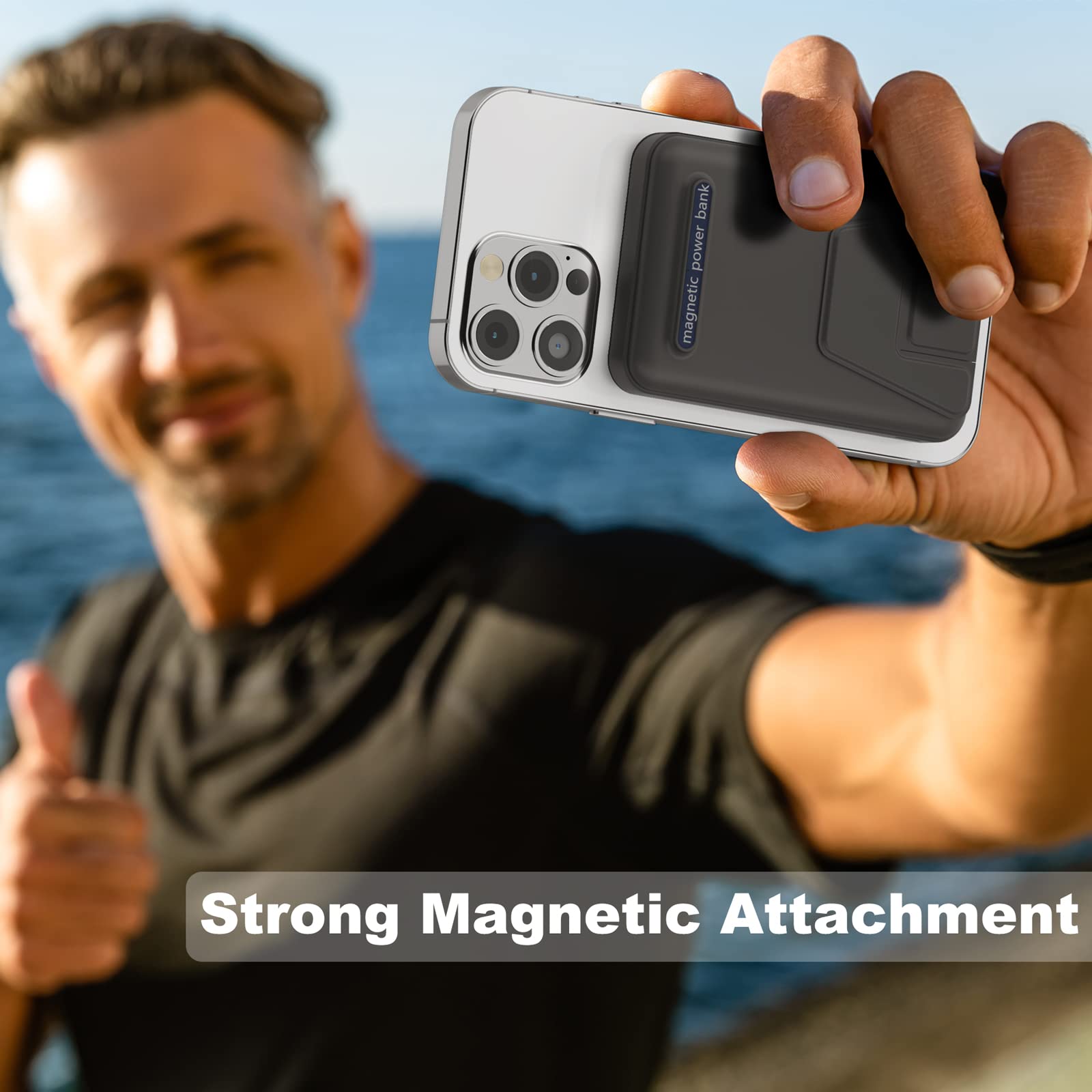 AOGUERBE 10000mAh Magnetic Wireless Power Bank with LED Display - 22.5W PD Fast Charging Foldable Portable Charger for iPhone 16/15/14/13/12 Pro/Pro Max/Plus/Mini | Includes USB-C Cable | Perfect for Travel, Work & Outdoor Activities