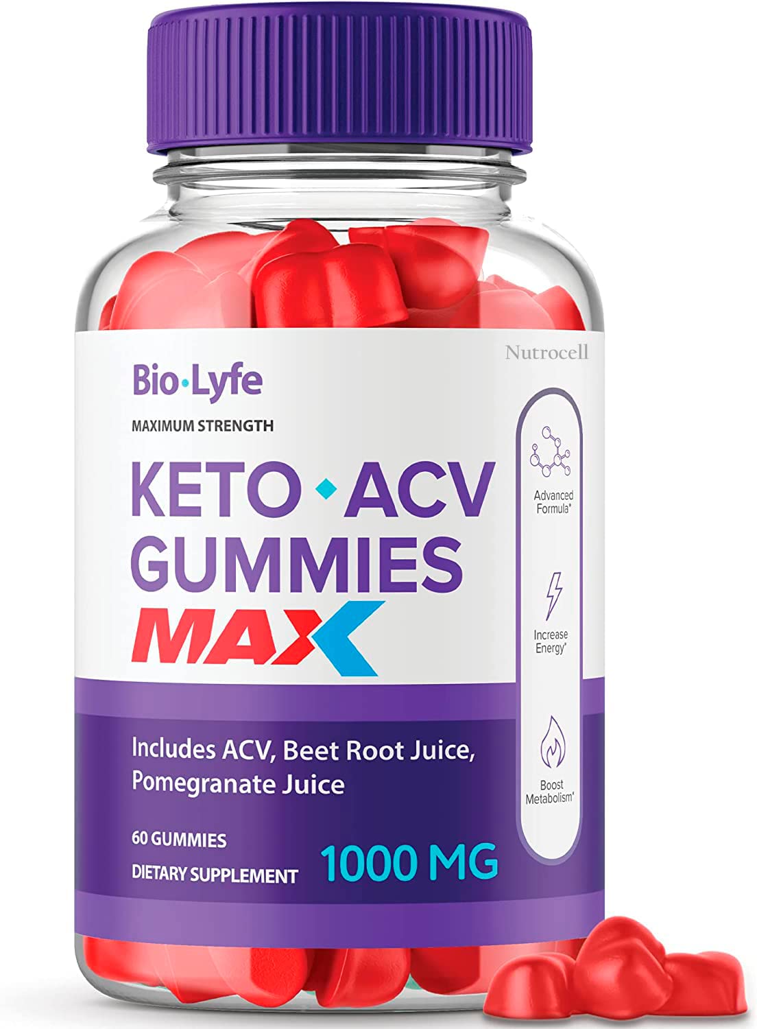 Biolyfe Keto ACV Gummies Max Strength - 60 Count with Pomegranate Juice, Beet Root & B12 | Sugar-Free Ketogenic Diet Supplement for Weight Loss & Energy Boost | Perfect for On-The-Go Keto Lifestyle & Healthy Snacking