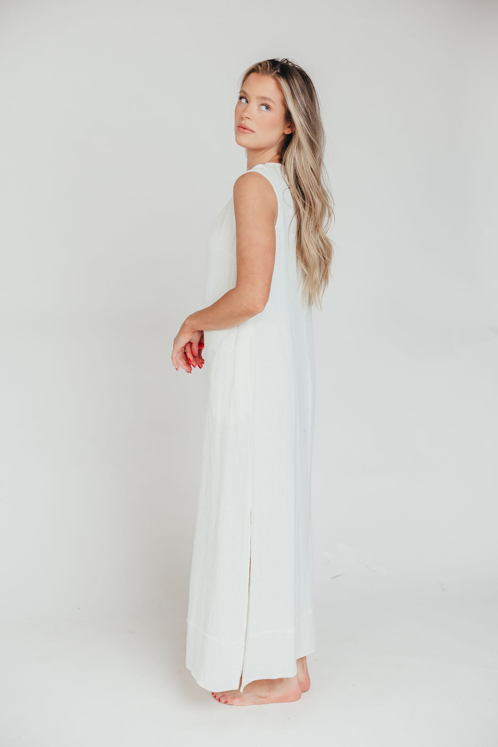 How Sweet It Is Sleeveless Linen Blend Maxi Dress in Ivory - Bump Friendly Maternity Wear for Summer Beach Vacations & Outdoor Weddings