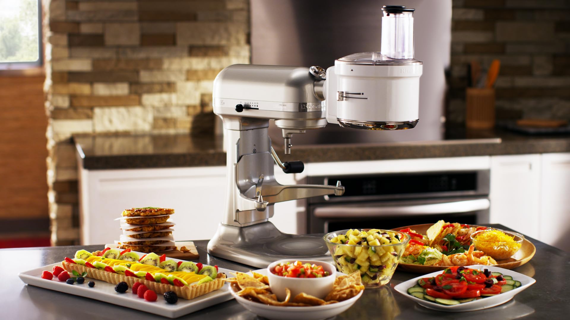 KitchenAid KSM1FPA 7-Cup Food Processor - Powerful 350W Motor, Stainless Steel Blade, White - Perfect for Chopping, Slicing & Shredding Vegetables, Nuts & Cheese in Your Modern Kitchen