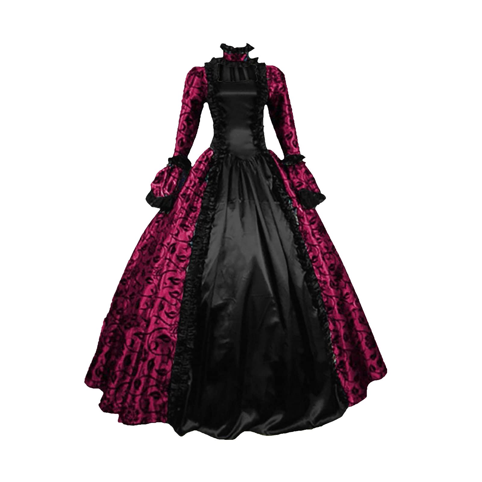 Gothic Women's Medieval Dress with Ball Sleeves - Black Lace Trim Renaissance Retro Costume for Cosplay, Halloween, LARP & Themed Parties