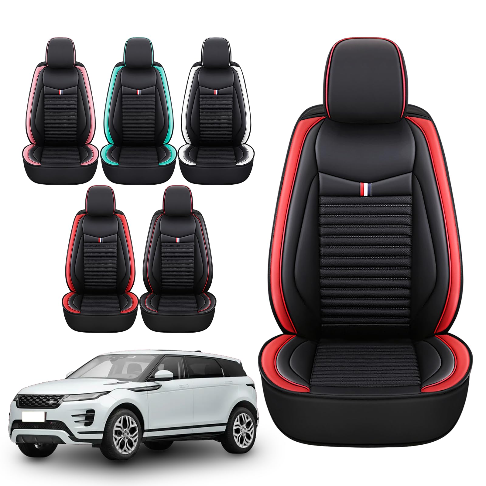 Premium Leather Car Seat Covers for Land Rover Discovery Sport 2015-2025 - Universal Anti-Slip Design Fits Most Cars, Sedans, SUVs & Trucks (Black/Red) - Perfect for Road Trips, Daily Commutes & Off-Road Adventures