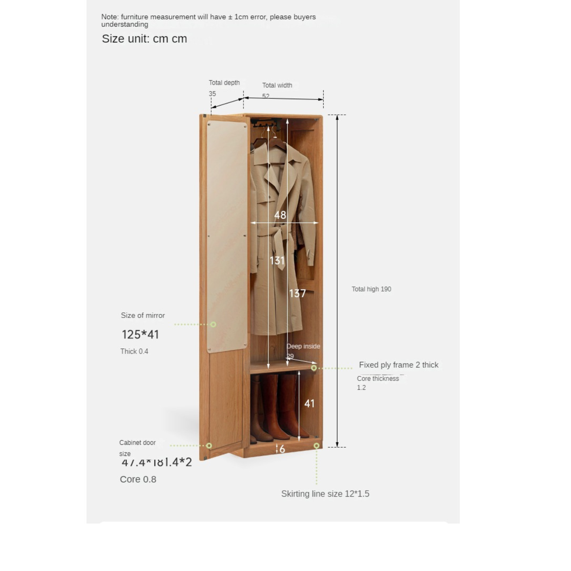 Solid Oak Wood Mirror Entryway Cabinet - Stylish & Durable Hallway Storage with Mirror for Home Decor