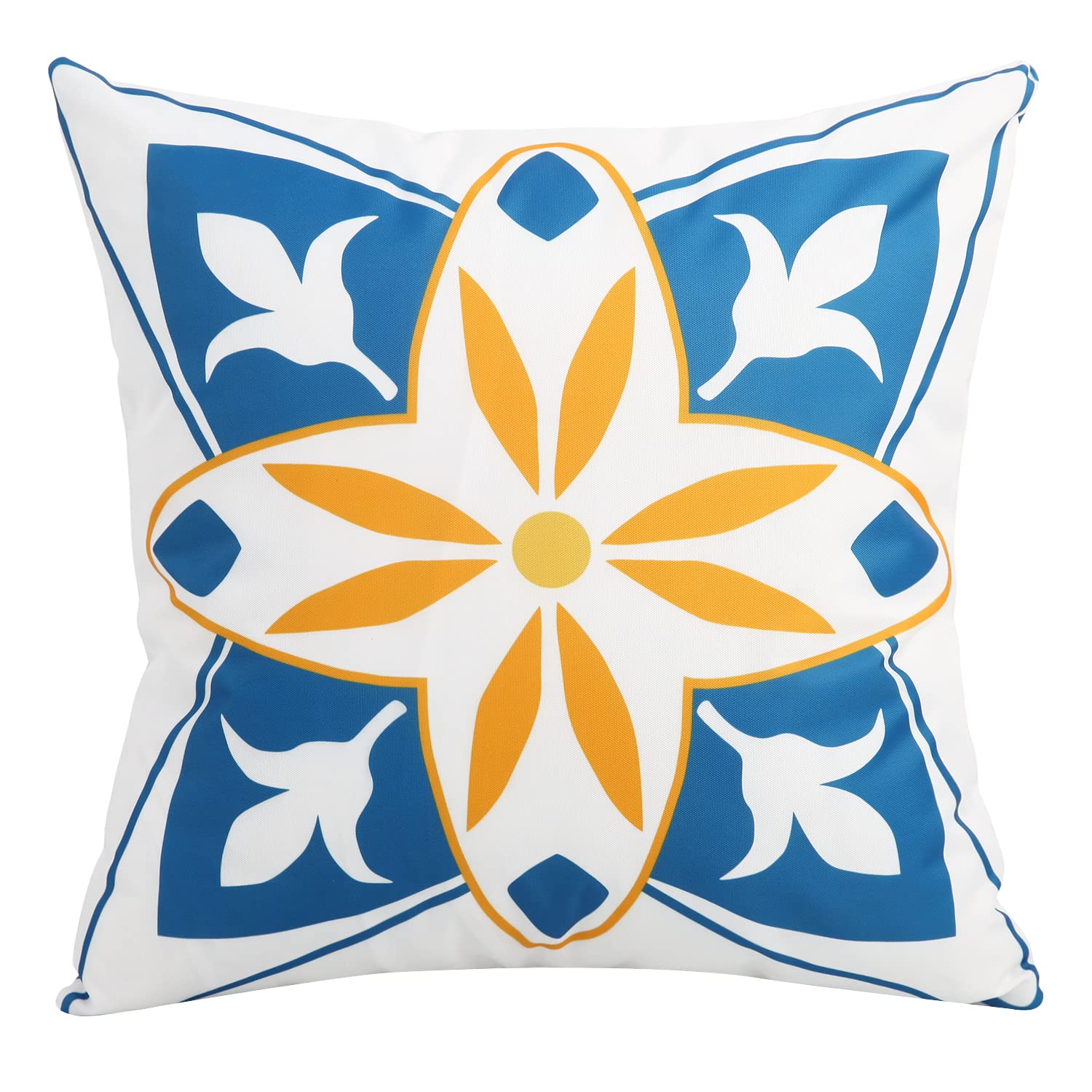 Waterproof Outdoor Pillow Covers 16x16 Inch - Set of 4 Blue Spring Summer Garden Cushion Cases for Patio, Couch, Tent & Camping - Durable Weather-Resistant Decorative Throw Pillows
