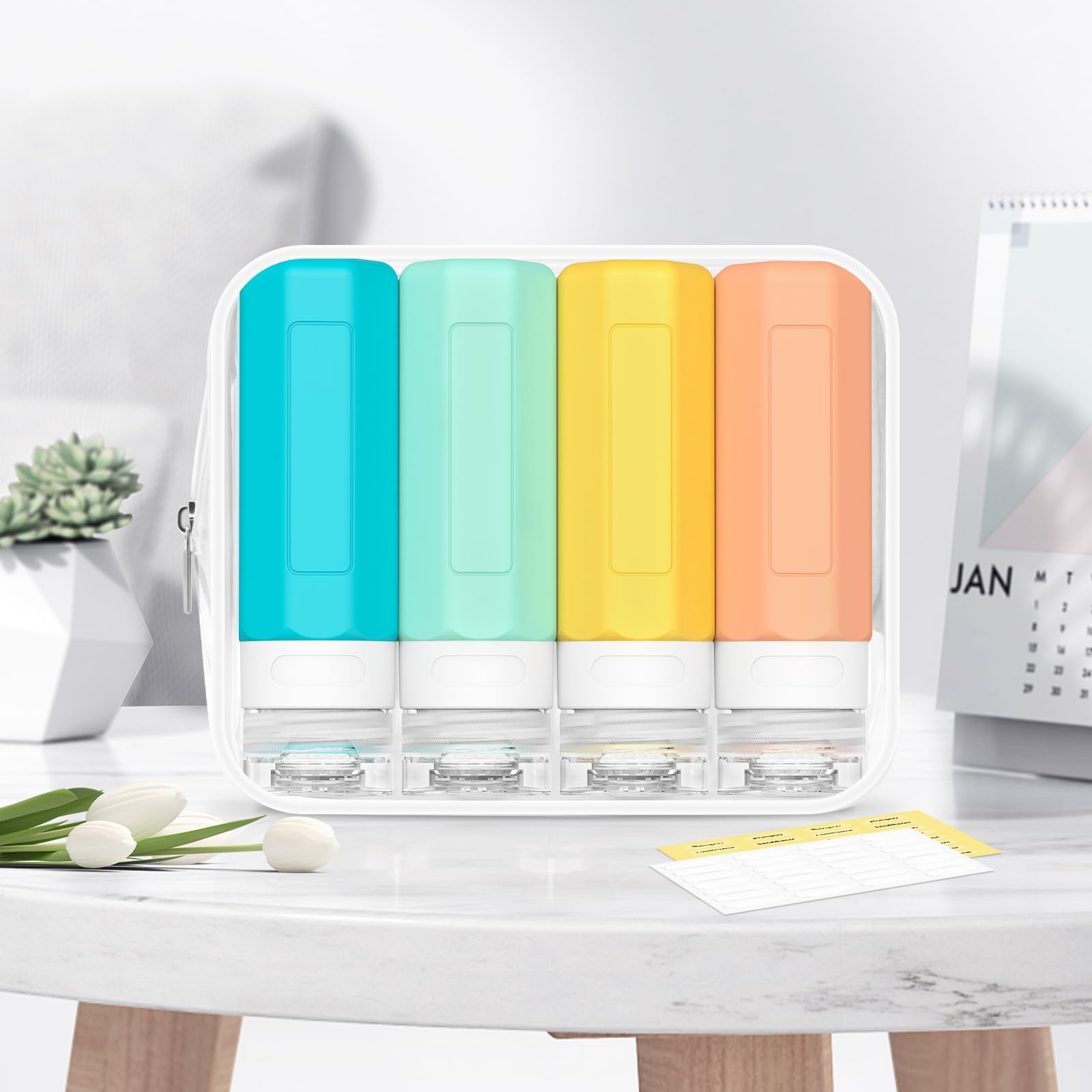 Redfly 3oz TSA Approved Travel Bottles - BPA Free Leak Proof Squeezable Toiletry Containers for Shampoo, Conditioner & Essentials | Silicone Refillable Cosmetic Bottles for Airplane Carry-on & Vacation Packing
