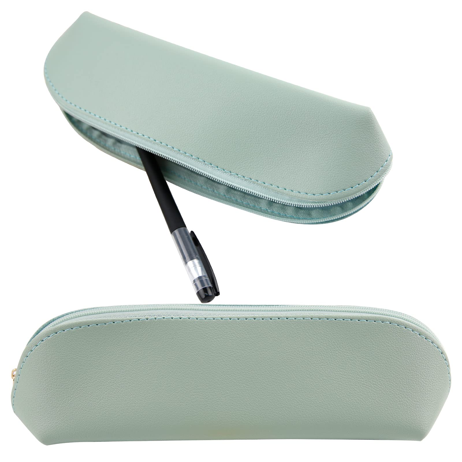 Premium Leather Zipper Pencil Case - Small Stationery Pouch for Pens, Markers, Cosmetics & Coins (Light Blue) | School, Office & Travel Organizer
