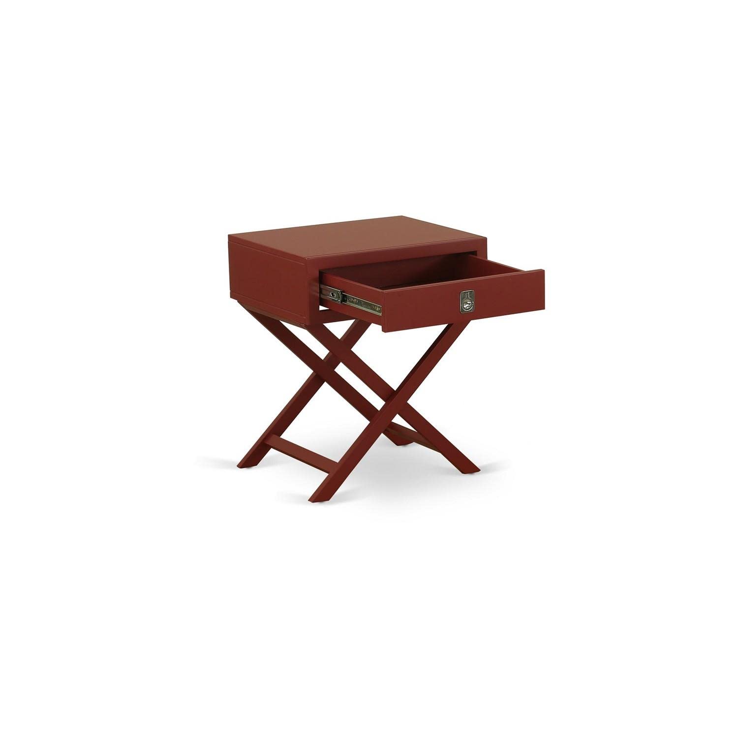 East West Furniture HANE13 Small Rectangular Side Table with Drawer - Burgundy Finish - Compact Living Room, Bedroom, or Office Accent Table - 1-Pack