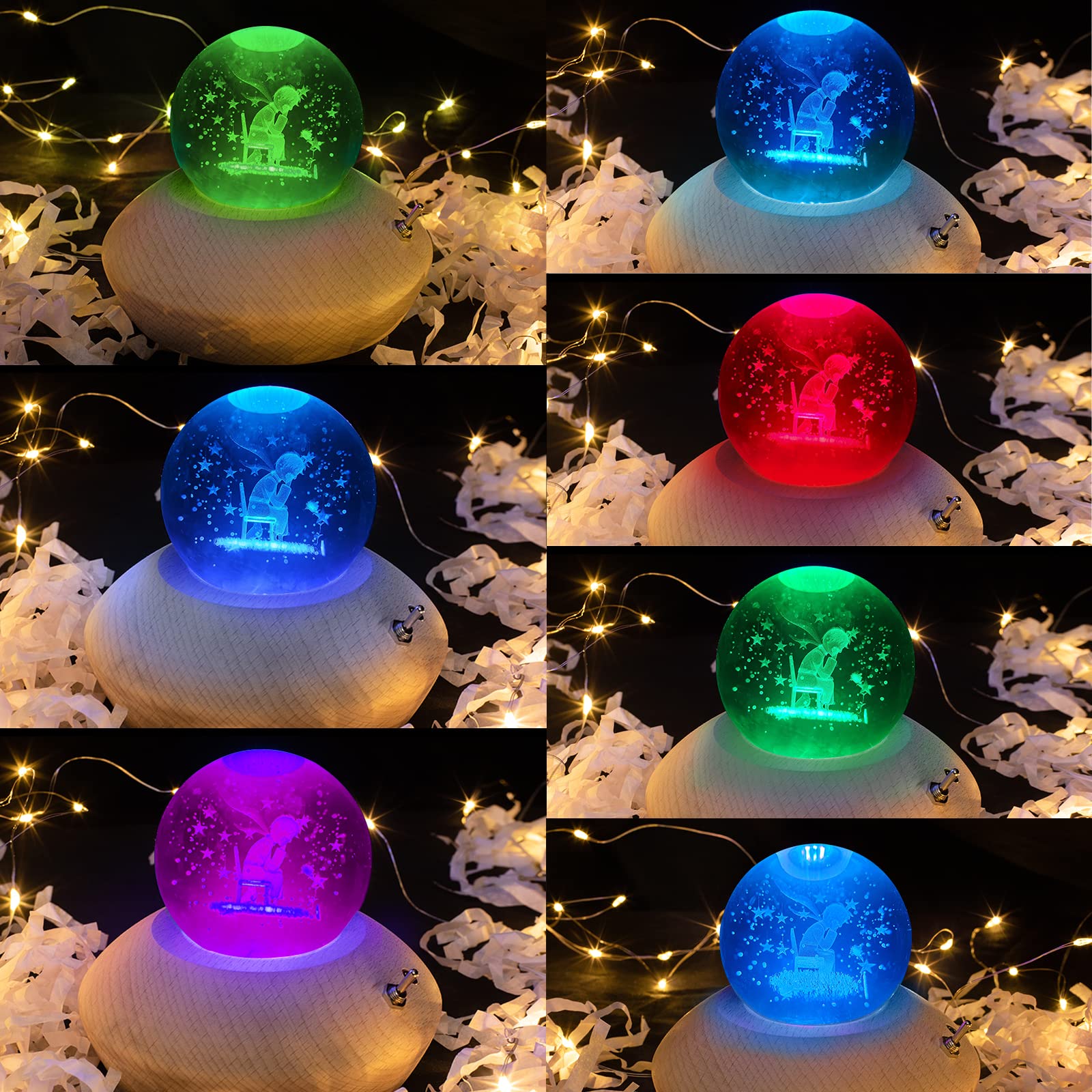 3D Crystal Ball Music Box with RGB Light Projection & 360° Rotating Wooden Base - Romantic Night Light for Bedroom Decor | Perfect Gift for Valentine's Day, Birthday, Christmas (Women, Girls, Kids, Mom) | Creates Magical Ambiance for Weddings, Proposals & Relaxation
