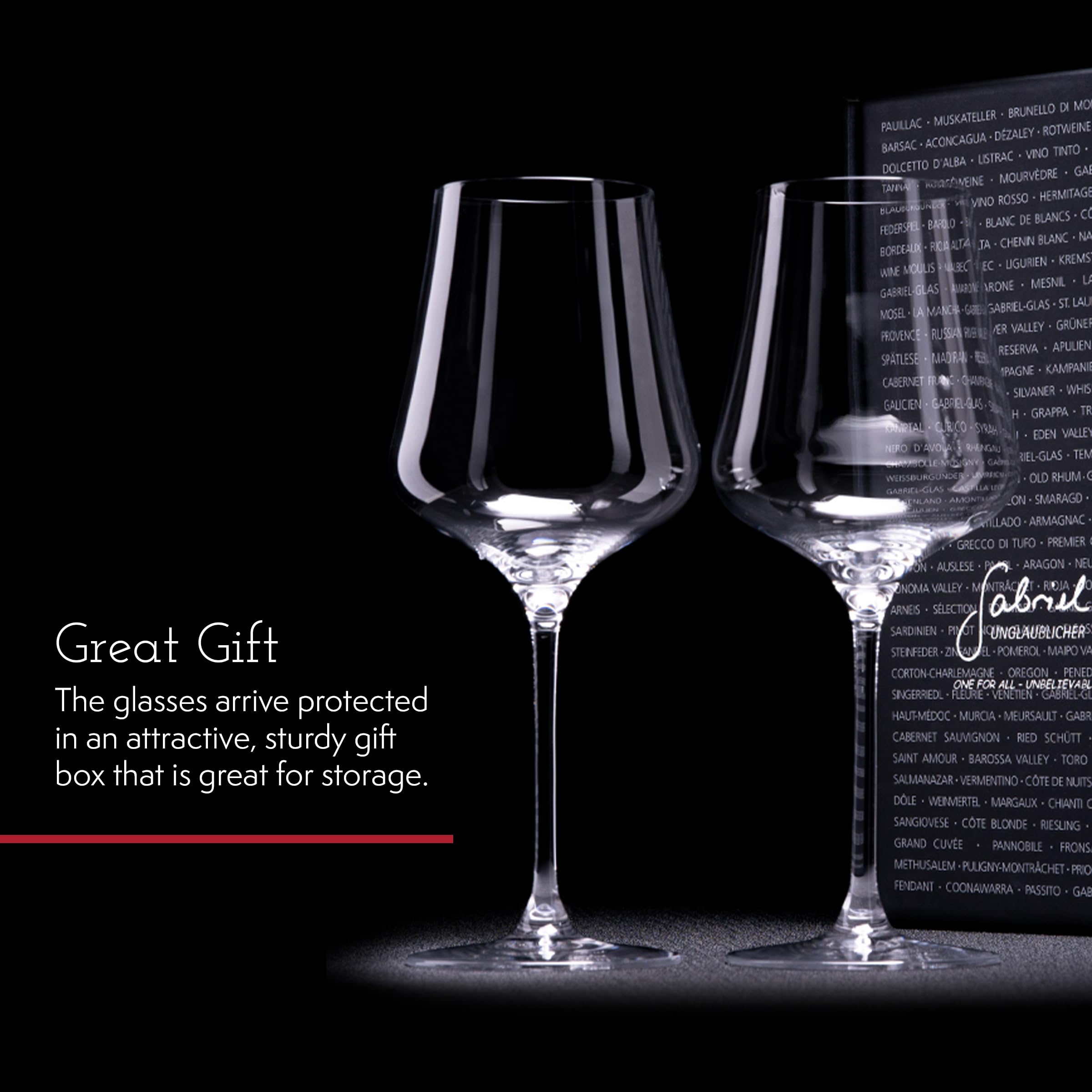 Premium Gabriel-Glas Crystal Wine Glasses Set of 6 with Gift Box - Universal Stemware for Red & White Wine - 16oz Lead-Free, Dishwasher Safe - Perfect for Dinner Parties, Weddings & Wine Tasting Events