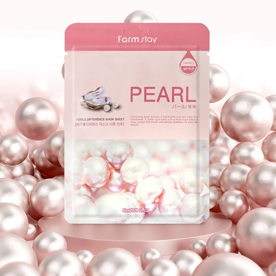 Farmstay Visible Difference Pearl Mask Sheet - 10 Pack Brightening & Hydrating Facial Sheet Mask for Glowing Skin - Perfect for Daily Skincare & Spa Nights