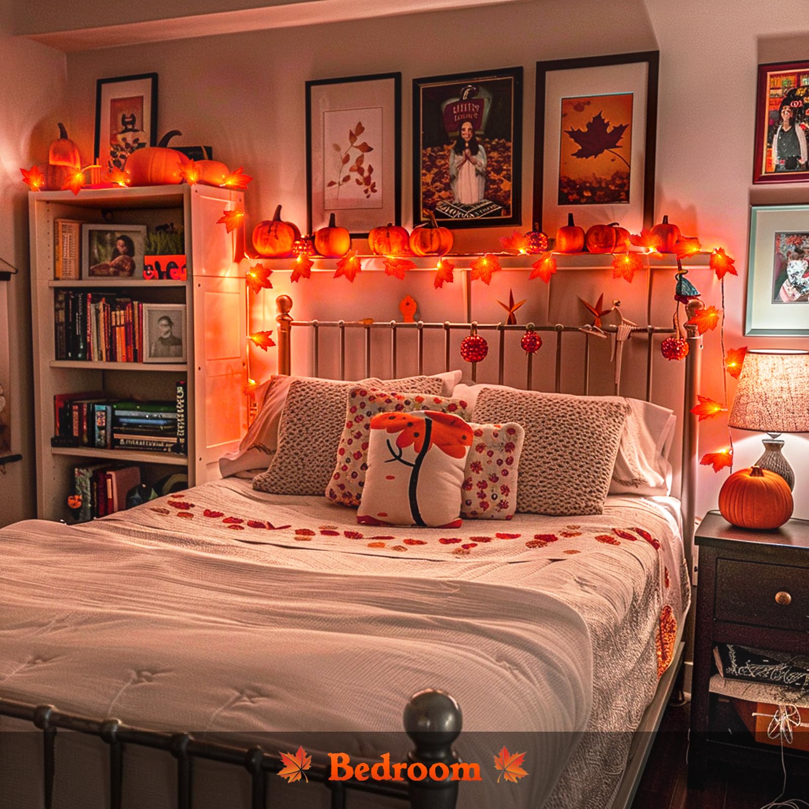 JMEXSUSS 2 Pack 22FT 40 LED Battery Operated Thanksgiving String Lights with Autumn Leaves - Indoor Fall Decor for Windows, Fireplace Mantle, Bedroom, Kitchen & Door Garland | Perfect for Thanksgiving, Halloween & Autumn Home Decorations