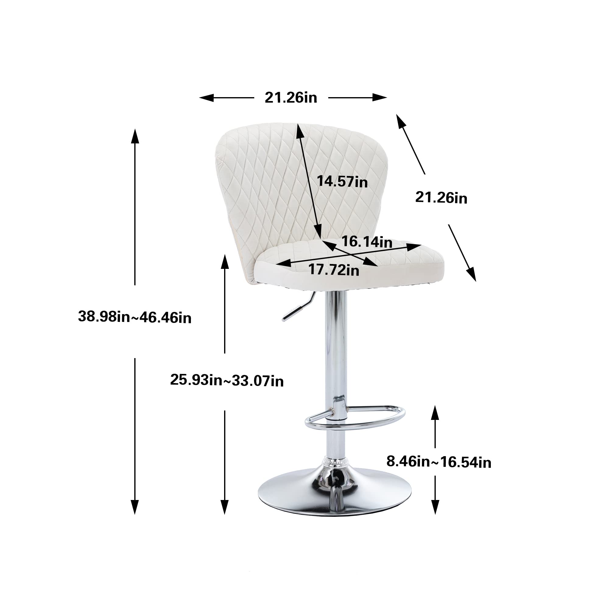 2 Pack Velvet Swivel Bar Stools with Backrest & Footrest - Adjustable Height Modern Kitchen Counter Stools with Silver Metal Base for Bistro, Pub, Dining Room & Home Decor (Beige) - Perfect for Breakfast Nooks, Kitchen Islands & Entertaining Guests