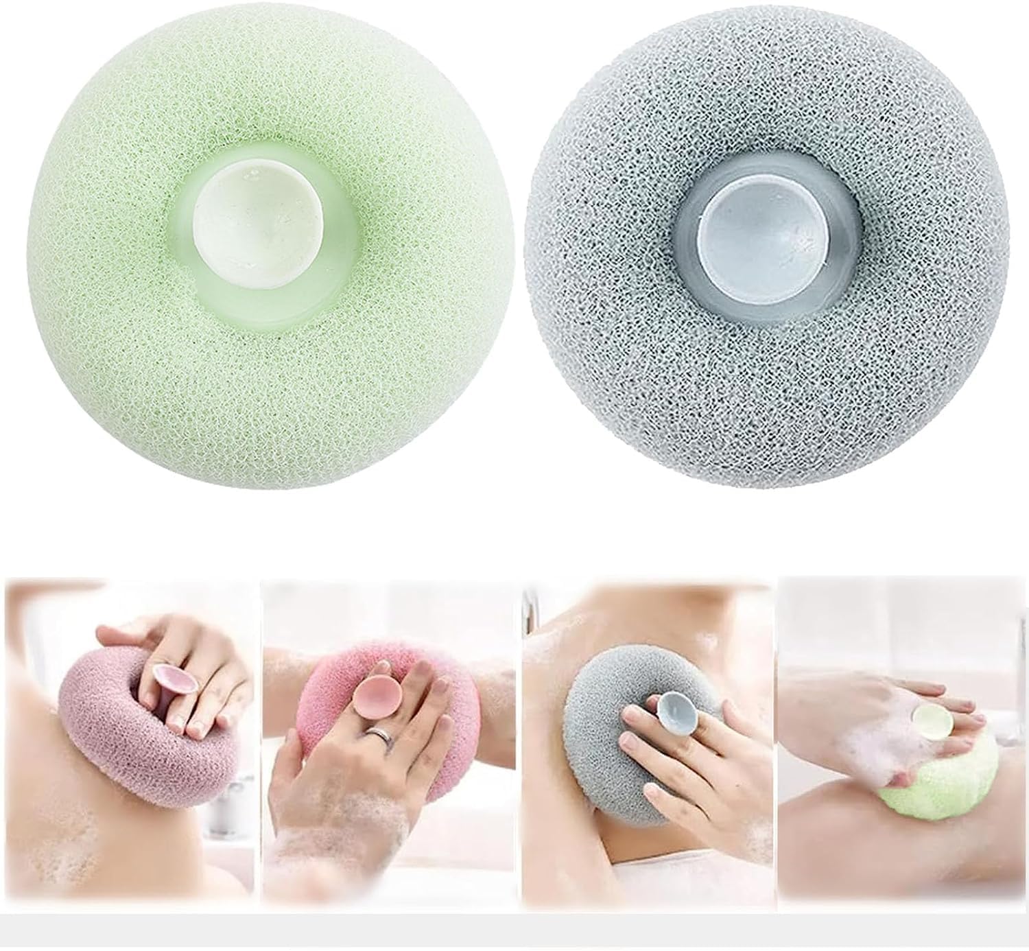 Super Soft Exfoliating Bath Sponge Brush with Suction Cup - Gentle Massage & Skin Cleansing for Women & Men (2-Pack, Multicolor) - Perfect for Shower, Bath & Body Scrub