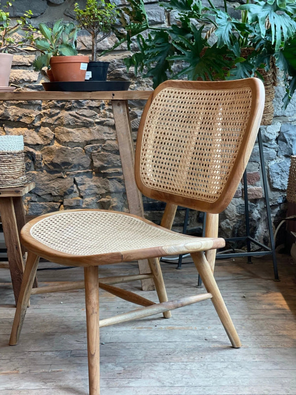Handmade Natural Wooden Cane Chair - Rustic Boho Home Decor for Living Room, Patio, or Bedroom