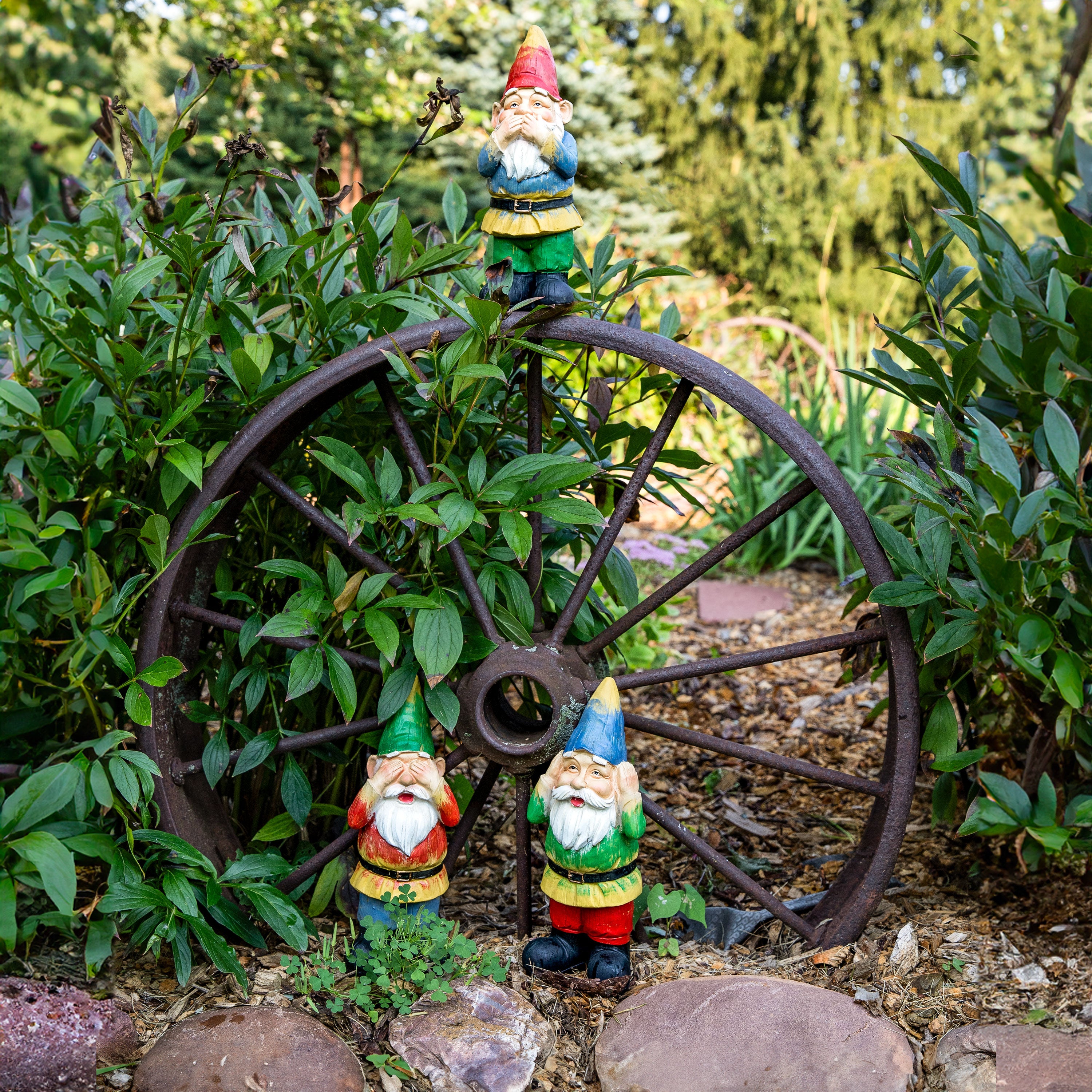 Sunnydaze 3 Wise Gnomes Garden Statue Set - Hear No Evil, Speak No Evil, See No Evil - Perfect for Outdoor Decor, Lawn Ornaments & Fairy Gardens