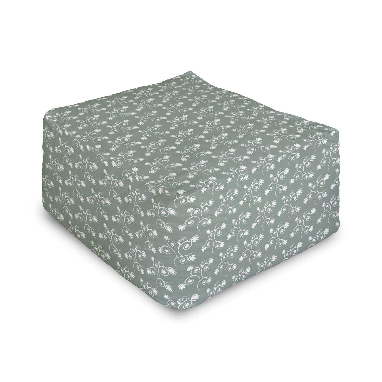 Ambesonne Vintage Floral Rectangle Pouf Ottoman - Spring Meadow Design with Swirled Twigs & Tulip Buds - 25