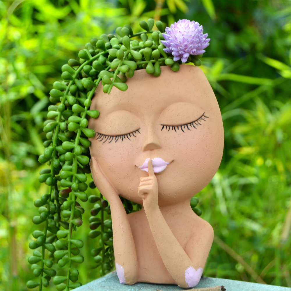 6 Inch Face Flower Pot Head Planter - Indoor Plant Pots with Drainage Hole, Small Decorative Flower Vase for Succulents, Herbs & Houseplants | Perfect for Farmhouse Decor, Kitchen Windowsill, Office Desk & Gift for Plant Lovers