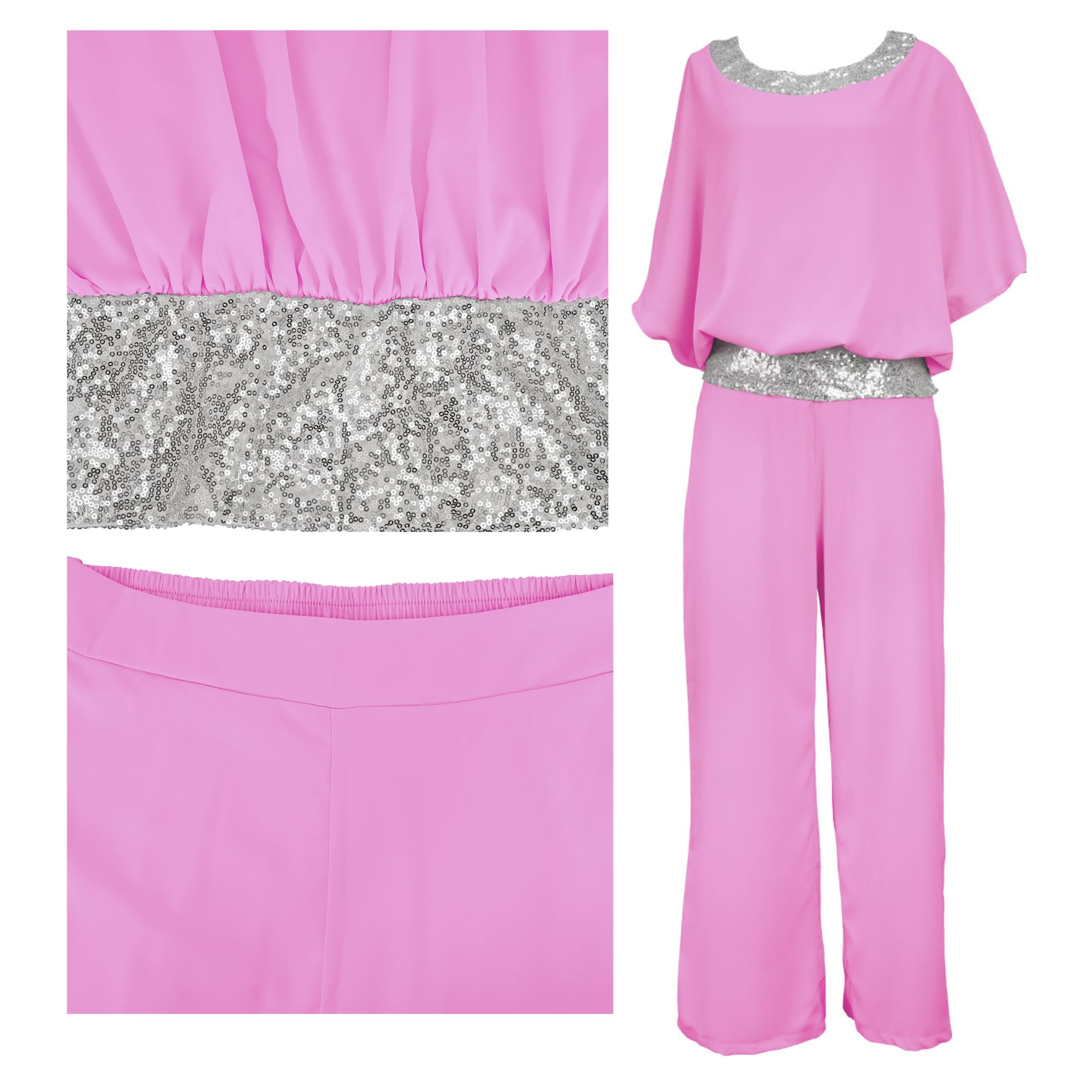 ZOCANIA Women's Chiffon Two-Piece Pantsuit Set - Semi-Formal Wedding Guest Outfit, Elegant Cocktail Party Pantsuit for Bridal Shower, Rehearsal Dinner & Special Occasions