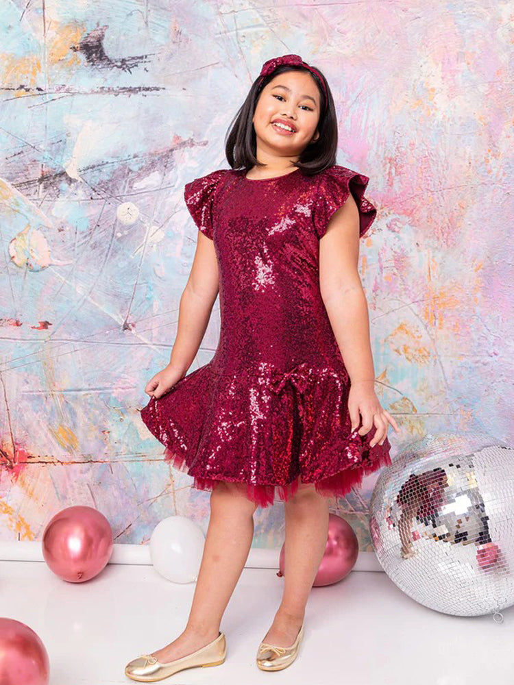 Burgundy Sequin Ruffle Tutu Dress for Big Girls - Junior Bridesmaid Dress Size 8-12 - Perfect for Weddings, Pageants & Special Occasions