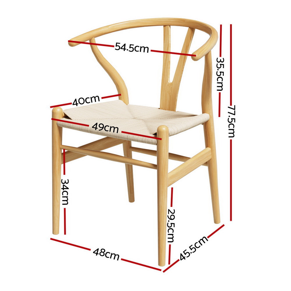6-Piece Artiss Dining Chair Set - Wooden Frame with Rattan Seat & Wishbone Back - Perfect for Kitchen, Dining Room, and Outdoor Patio Use