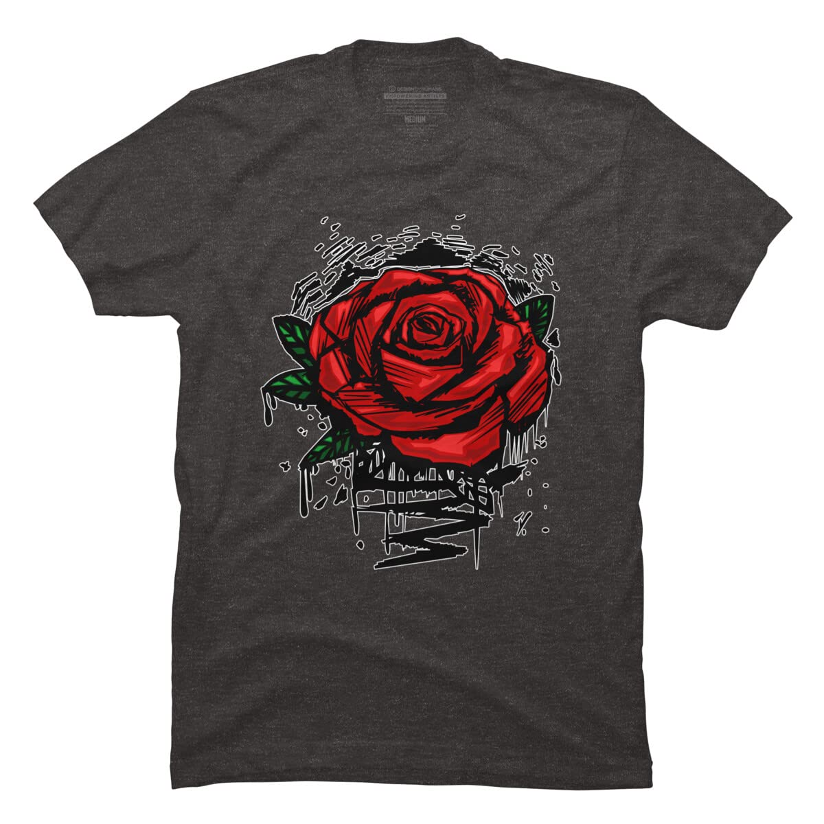 Design By Humans Men's Rugged Rose Graphic T-Shirt by Adamzworld - Soft Cotton Tee for Casual Wear & Street Style Outfits