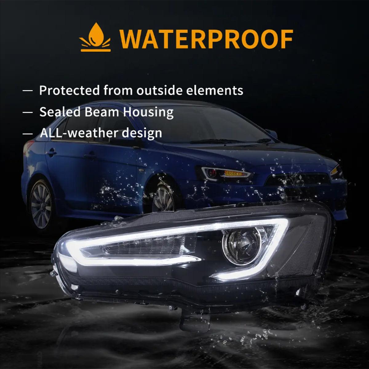 High-Performance LED Headlight Assembly with Dual Beam Projector & Demon Eyes for 2008-2017 Mitsubishi Lancer 9th Gen Evo X GSR 10th Gen (CZ4A) - Upgrade Your Night Driving & Custom Style