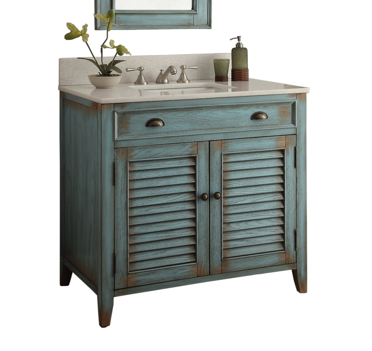 36 Inch Farmhouse Style Distressed Blue Bathroom Vanity with Sink - Rustic Vintage Bathroom Storage Cabinet for Small Space, Perfect for Cottage, Apartment & Guest Bathroom Makeover