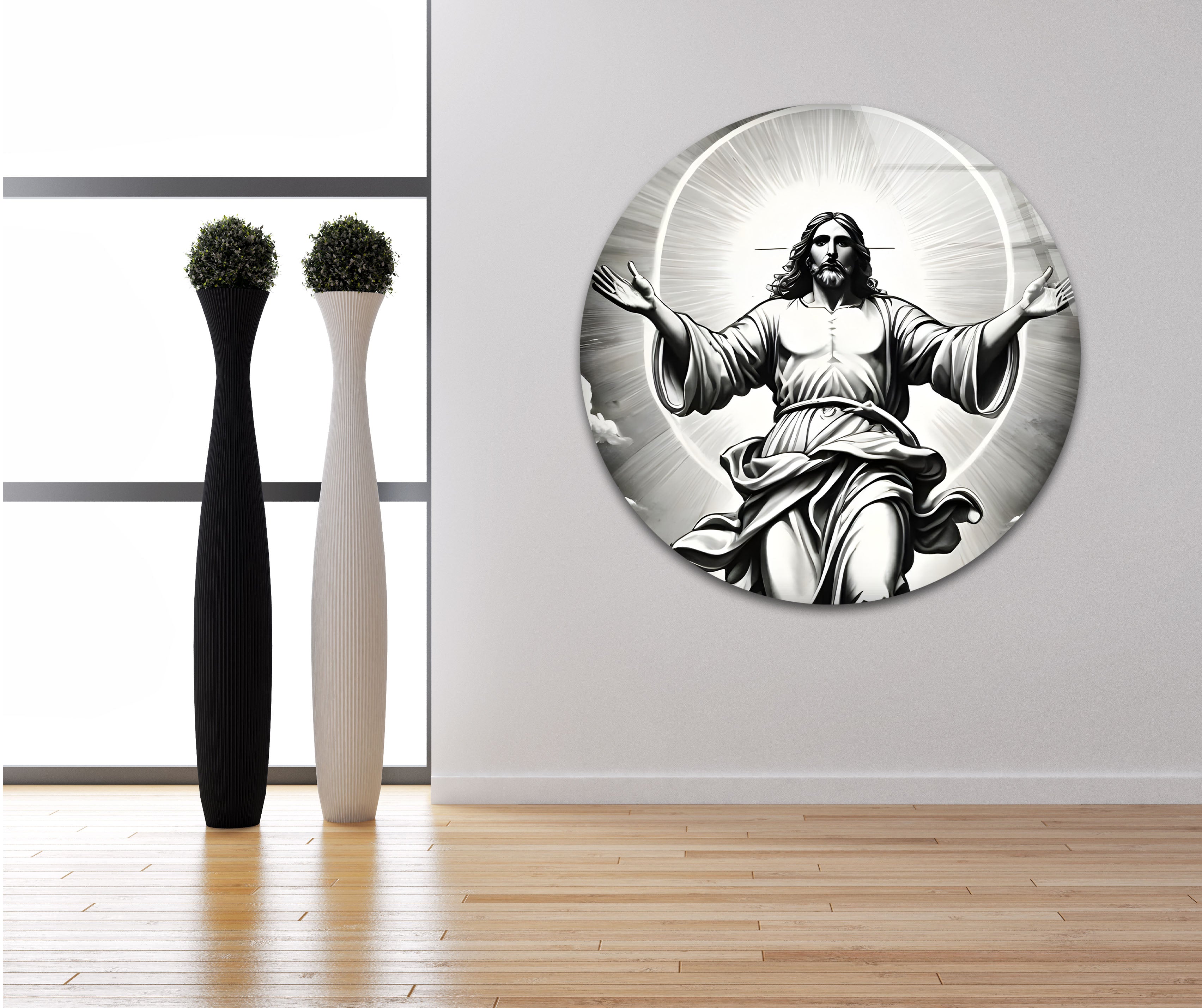 Black and White Jesus Christ Glass Wall Art - Religious Home Decor for Living Room, Bedroom & Church
