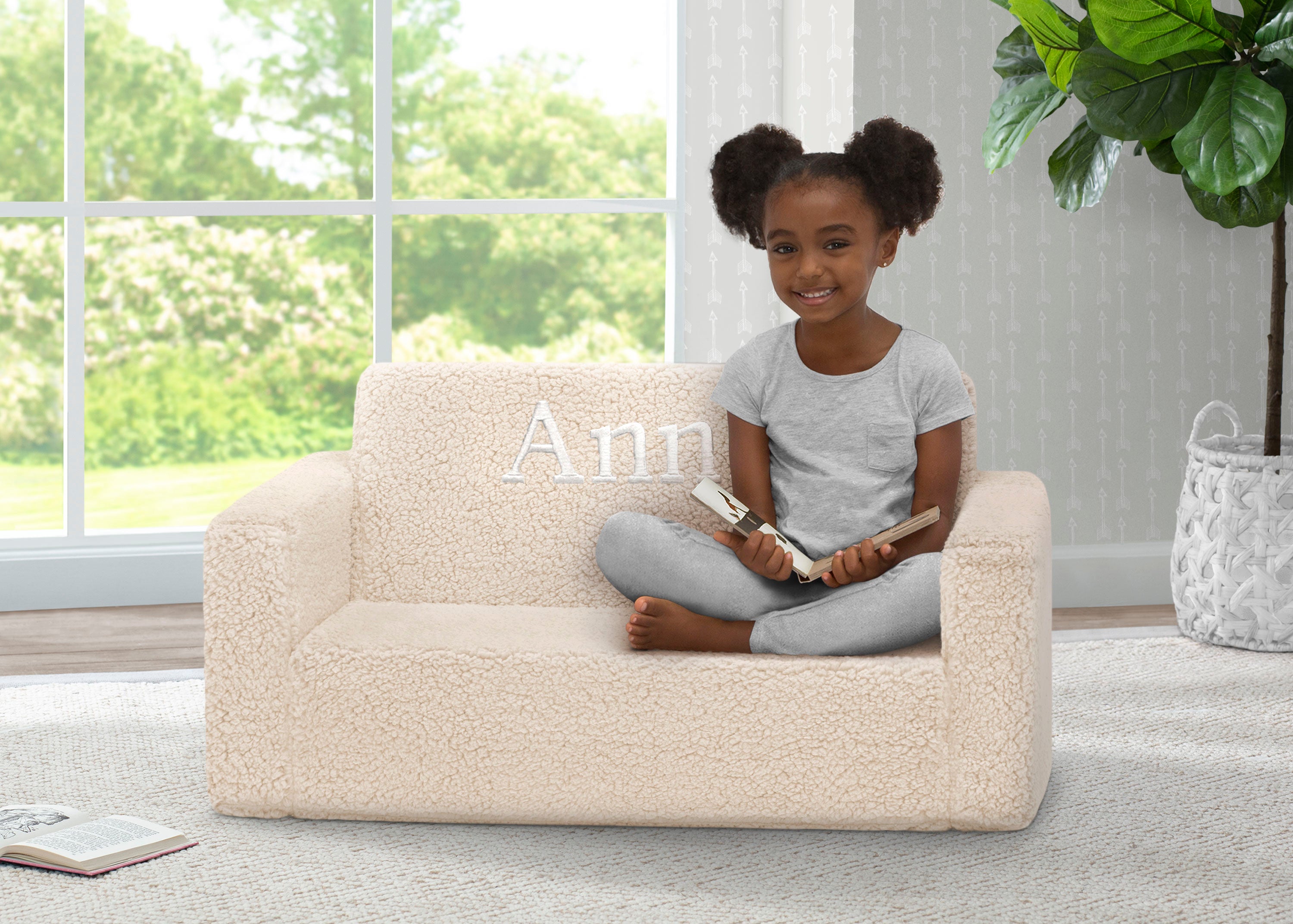 Personalized Cozee Flip Out Sherpa 2-in-1 Convertible Sofa to Lounger for Kids - Soft & Cozy Kids Furniture for Playroom, Bedroom or Nursery