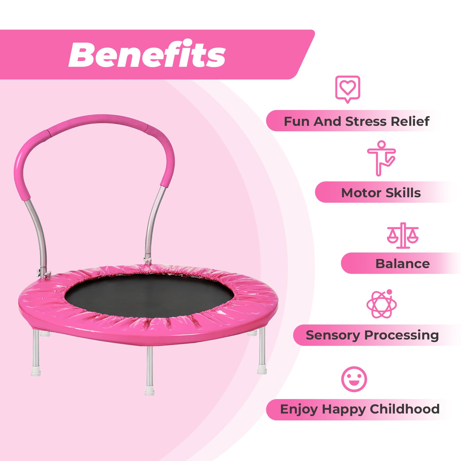 36 Inch Kids Trampoline with Handle - Mini Trampoline for Toddlers & Children, Indoor/Outdoor Small Fitness Rebounder for Exercise, Play & Backyard Fun - Perfect for Home, Gym & Playground Activities