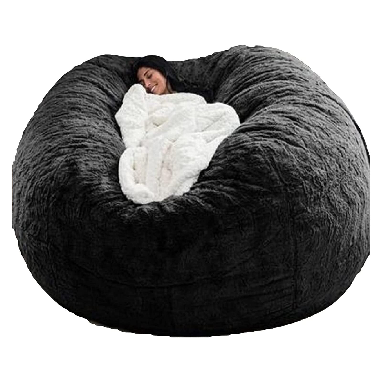 Giant Bean Bag Chair 4ft - Plush Lounger Sofa with Soft Fluffy Fur Cover | Portable Storage Bean Bag for Living Room, Bedroom & Game Room | No Filler Included | Black | Perfect for Relaxing, Lounging & Gaming
