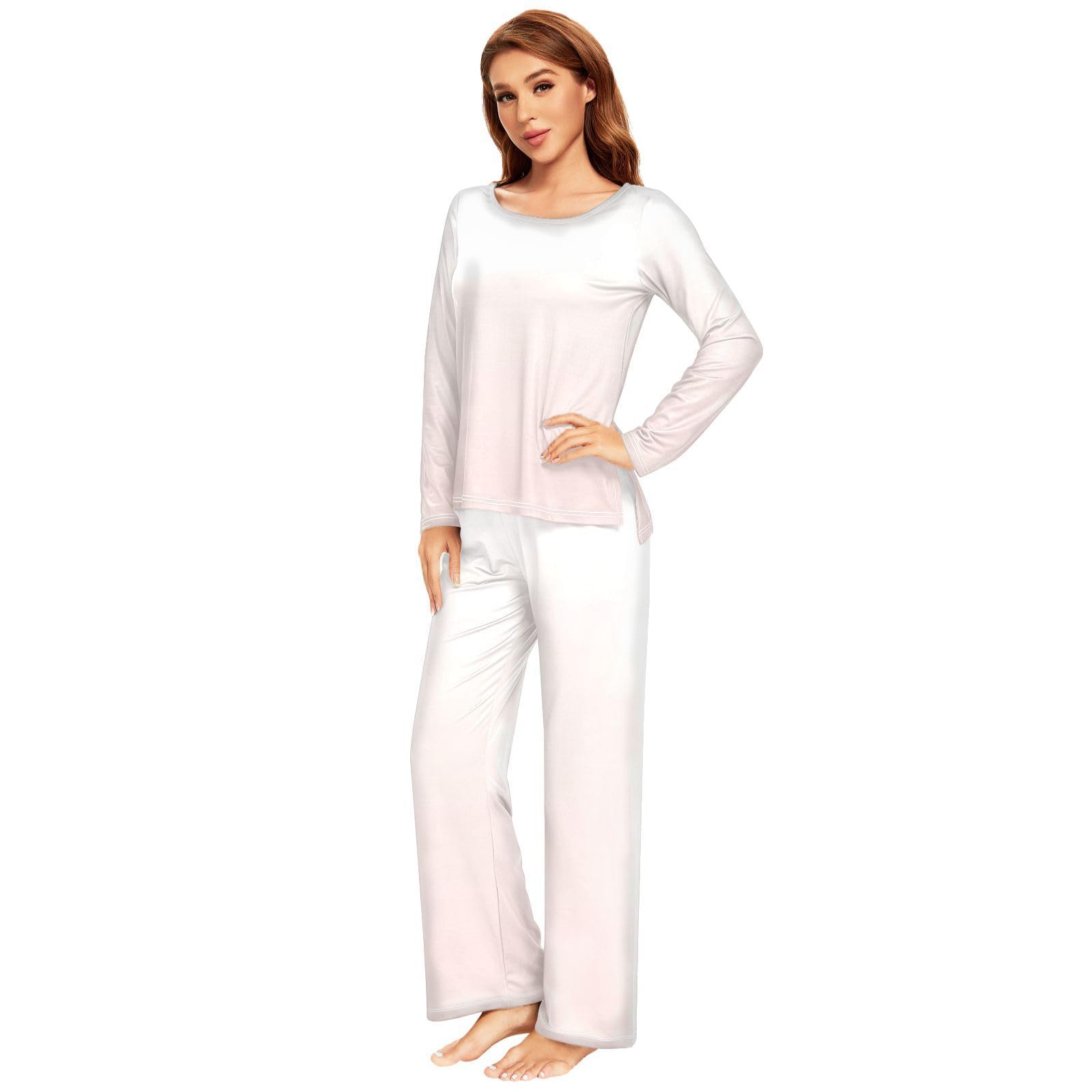Red Women's Pajama Set - Long Sleeve Sleepwear Top & Pants Lounge Outfit - Soft Cotton Comfort for Relaxing at Home, Sleeping & Lounging