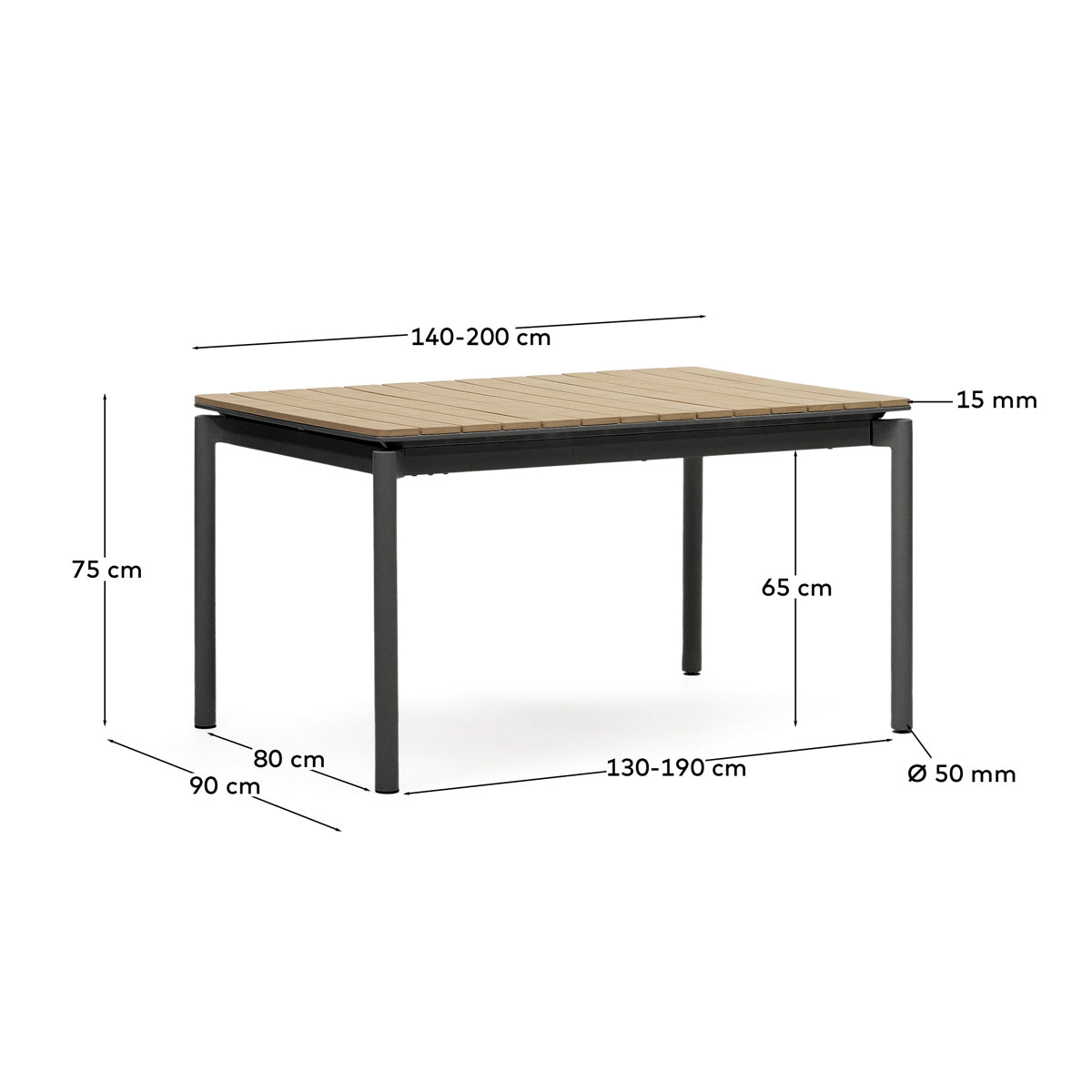 Canyelles Extendable Outdoor Dining Table - Weatherproof Patio Furniture for Garden, Backyard, and Poolside Entertaining