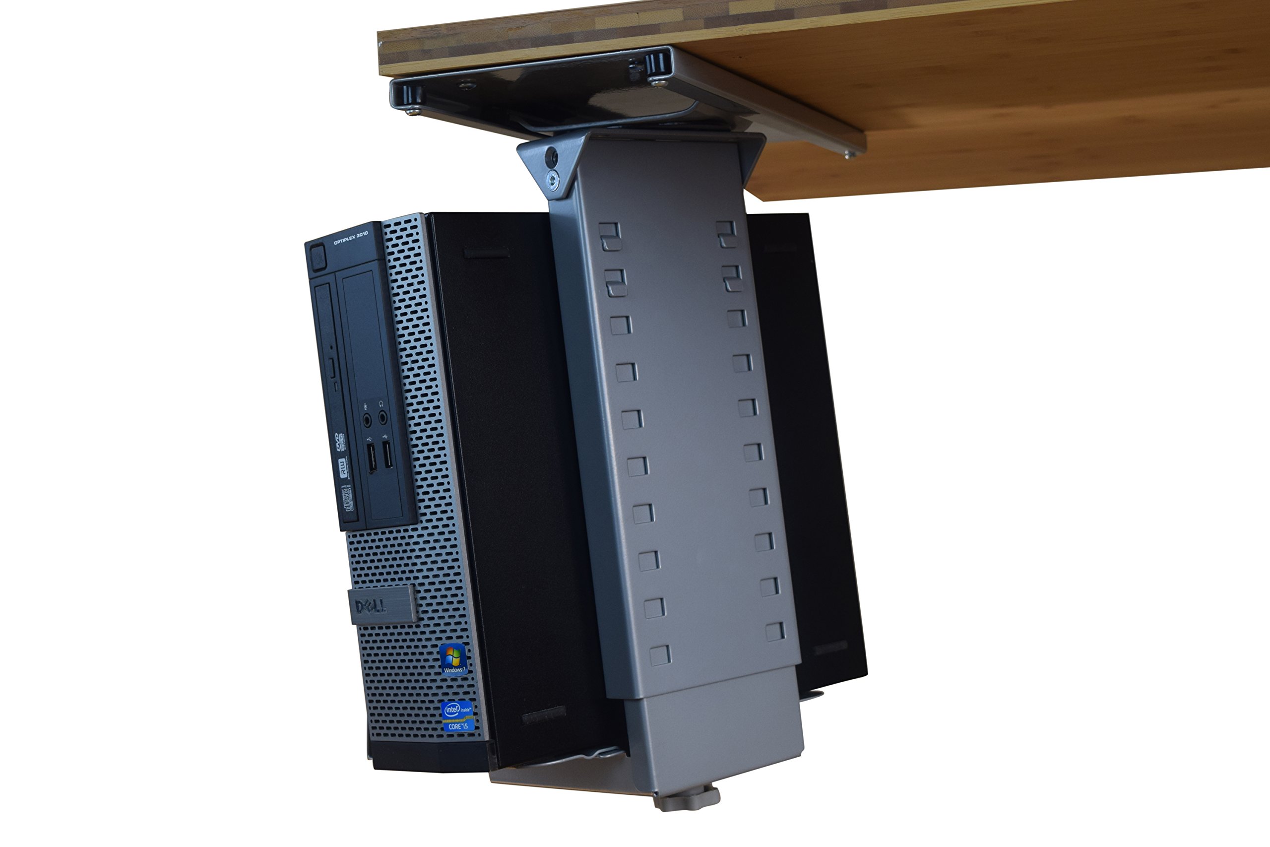 Adjustable Under Desk CPU Mount - 360° Swivel Steel PC Tower Holder for Computer, Workstation & Gaming Setup | Space-Saving Under Desk Storage Solution for Home & Office Use