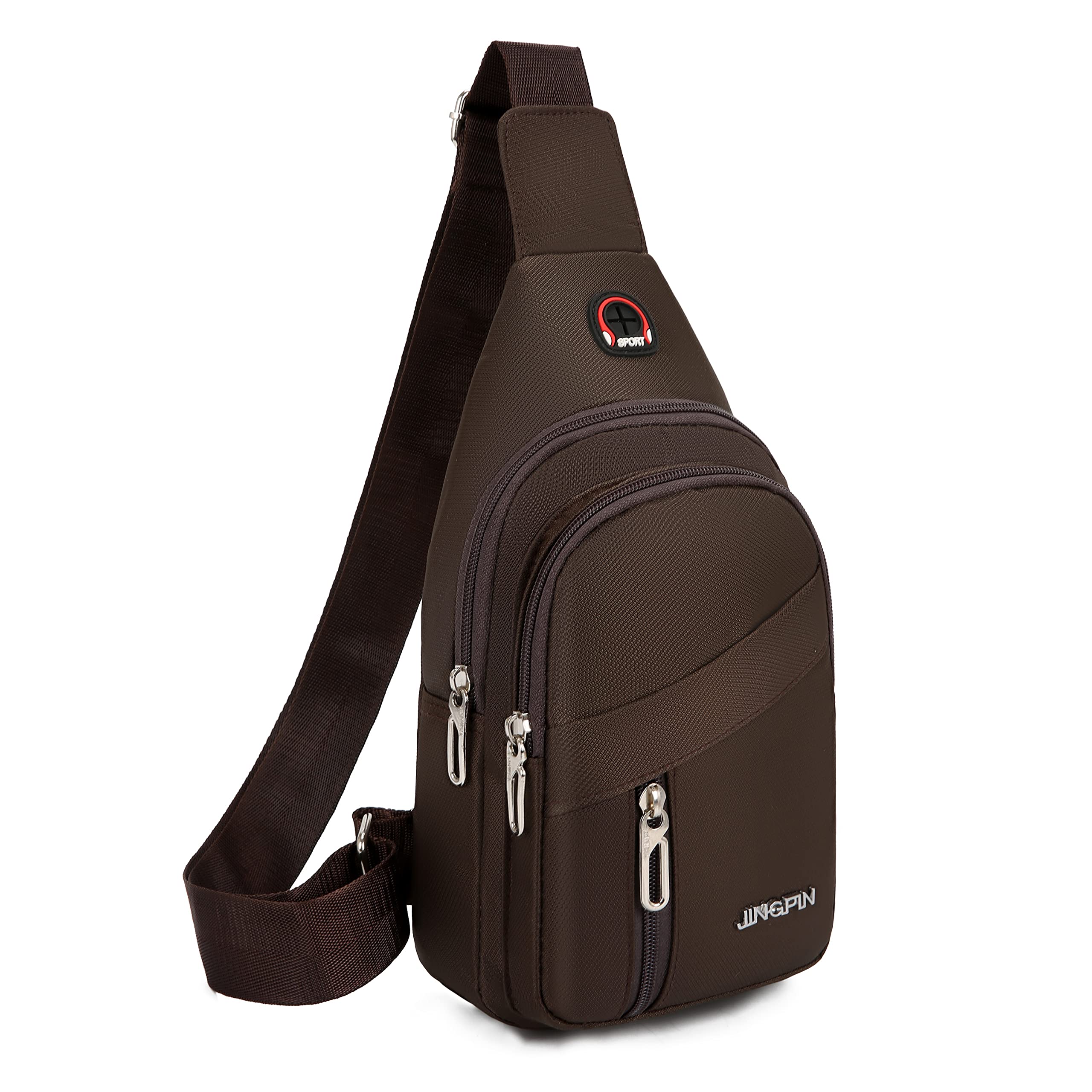 Small Sling Backpack for Men & Women - Crossbody Chest Bag with Wallet & Earphone Hole - Travel, Outdoor Sports & Casual Daypack (Brown) - Perfect for Hiking, Commuting & Everyday Use