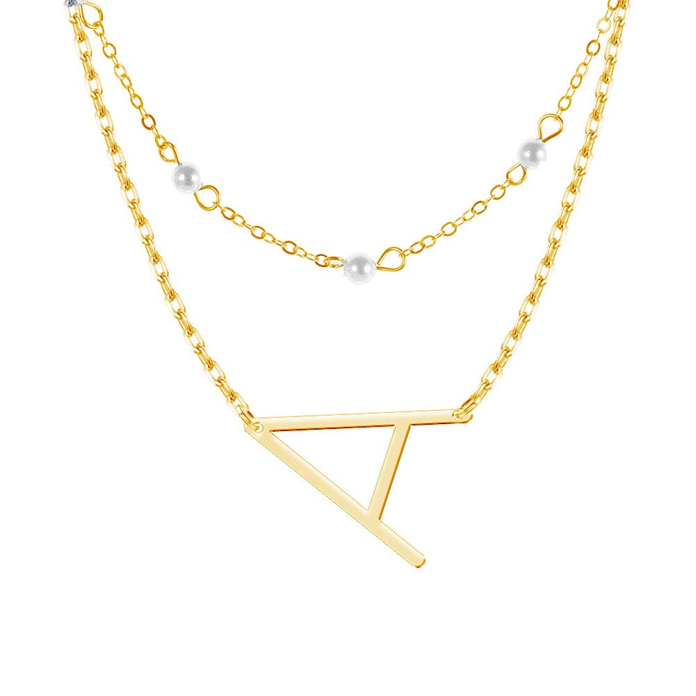 DayOfShe Layered Initial Necklace with Pearl - 18K Real Gold Plated Choker Necklace for Women | Bridesmaid Gift, Birthday Gift | Perfect for Weddings, Anniversaries & Special Occasions