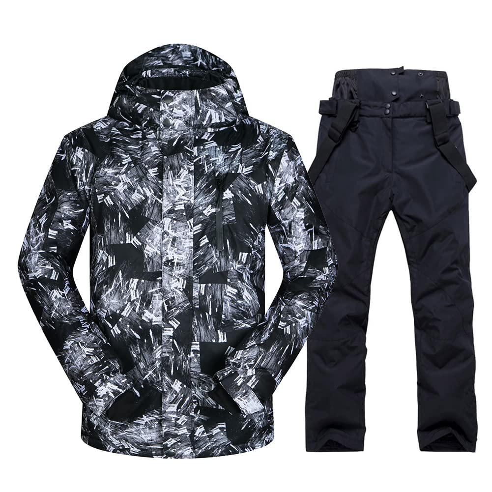 **Men's Waterproof Ski Jacket & Pants Set - Windproof Snowboarding Suit with Hood for Winter Sports | Skiing, Snowboarding & Outdoor Activities**