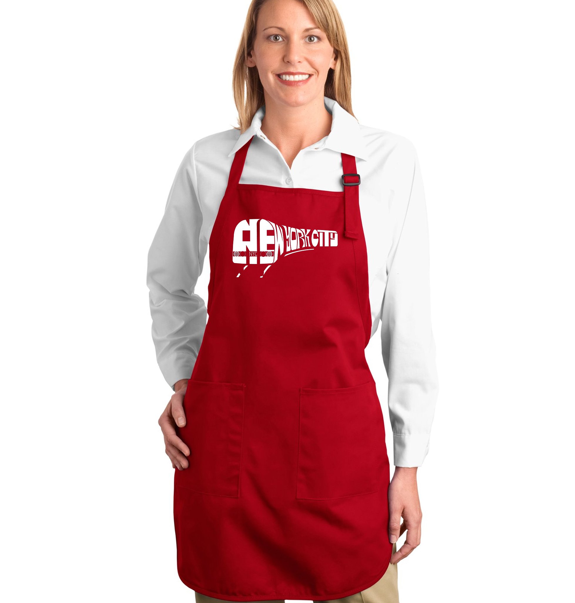LA POP ART Word Art Apron - Vintage NY Subway Style Kitchen Apron for Cooking, Baking & Grilling | Unique Gift for Chefs & Home Cooks