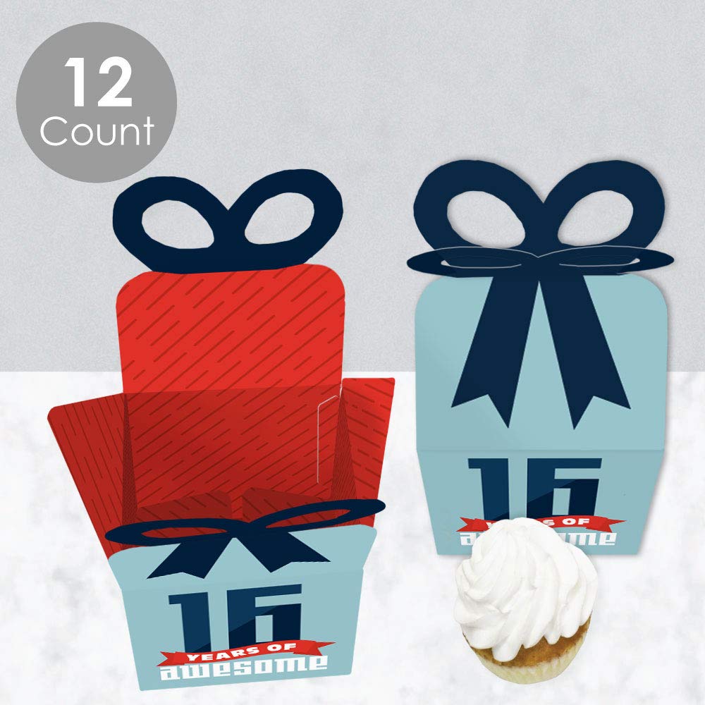 Sweet 16 Birthday Party Favor Boxes - Set of 12 Square Gift Boxes for Boys 16th Birthday - Perfect for Sweet Sixteen Party Decorations & Teen Gift Giving