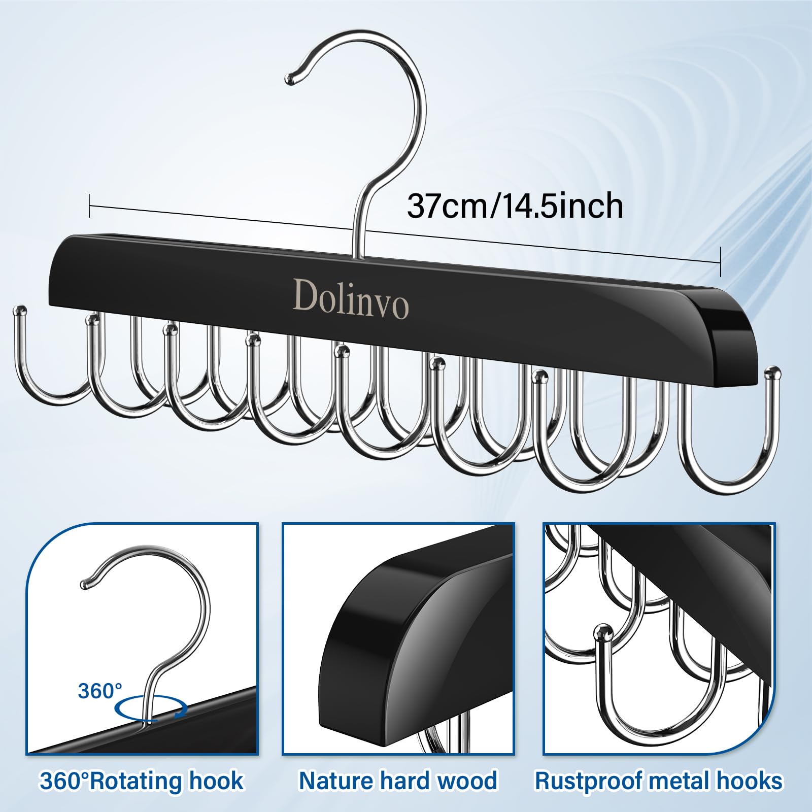 Wooden Belt Hanger Organizer with 14 Hooks - 360° Rotating Rack for Belts & Ties - Holds Up to 42 Belts - Space Saving Closet Storage Solution - Perfect for Home, Office & Travel Organization (2-Pack)
