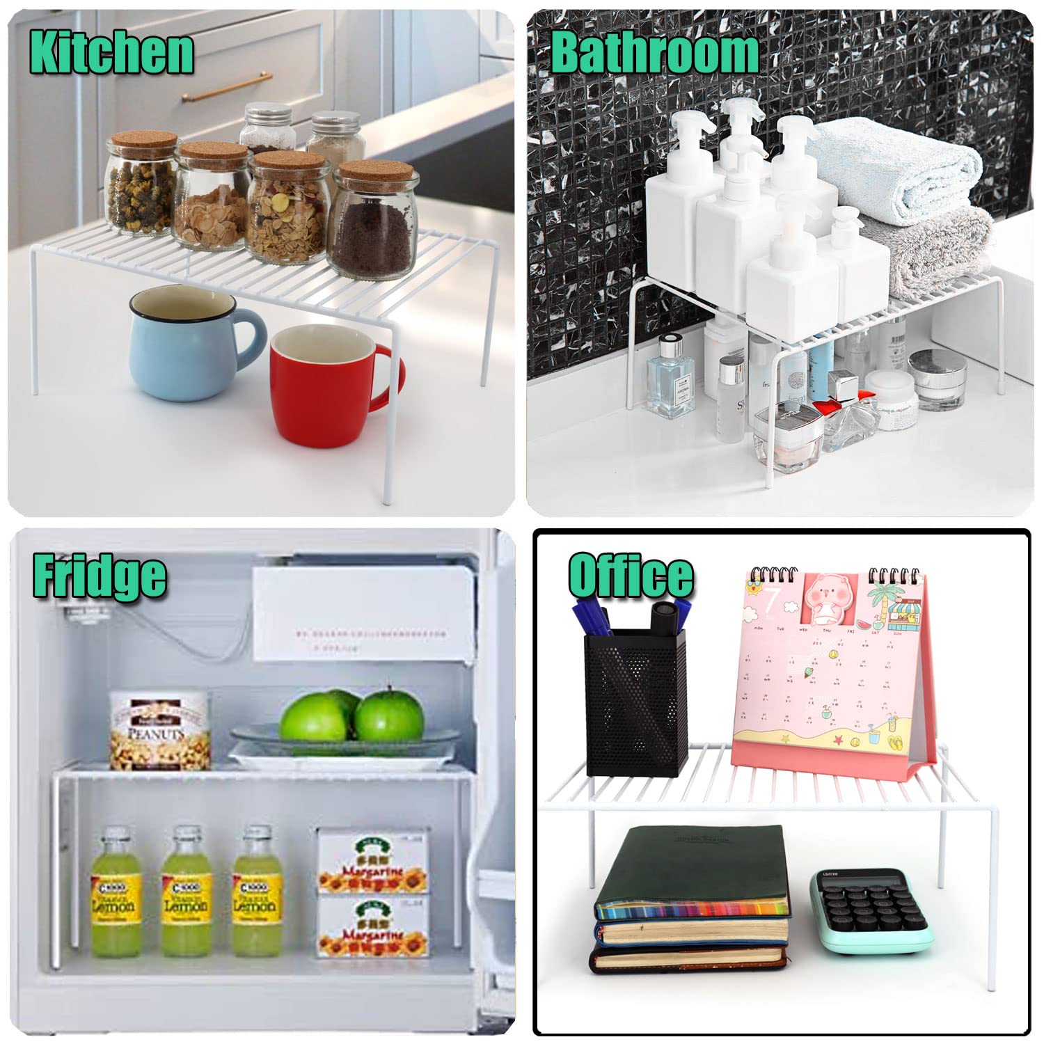 5-Pack Large Metal Wire Kitchen Cabinet Shelf Organizer Set (15.7 x 9.4 Inch) - Pantry Storage Shelves, Dish Plate Racks for Cabinets, Freezer, Counter & Cupboard - Perfect for Organizing Spices, Canned Goods & Kitchenware - White